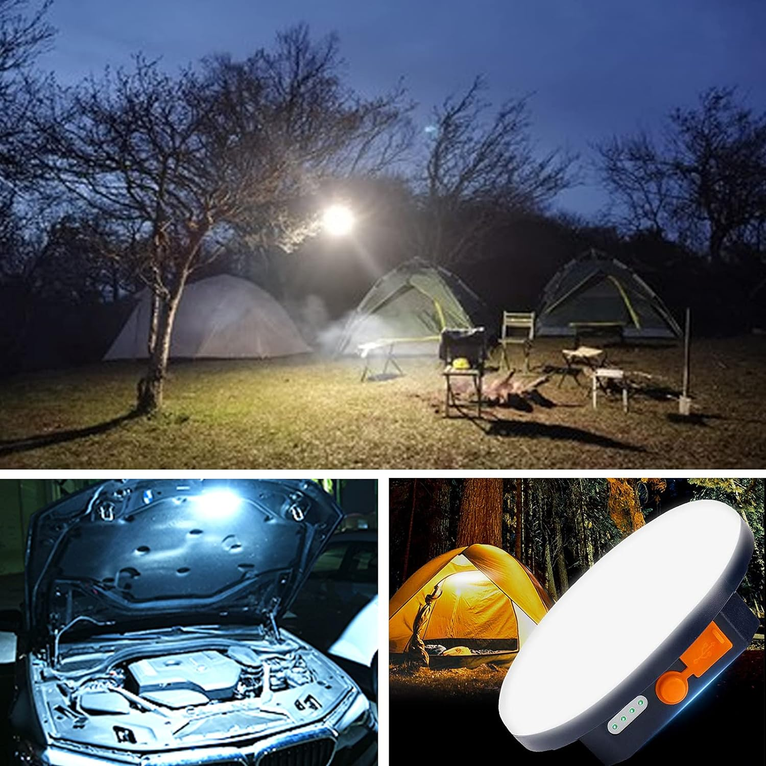 2Pcs 10000Mah Rechargeable 3000LM Tent Light Camping Light, 6500K 24Hours Long Play Time , Outdoor Night Market Light Night Fishing Light Emergency Lights for Hurricane Tsunami Disasters(30W(2Pcs)) image number 4