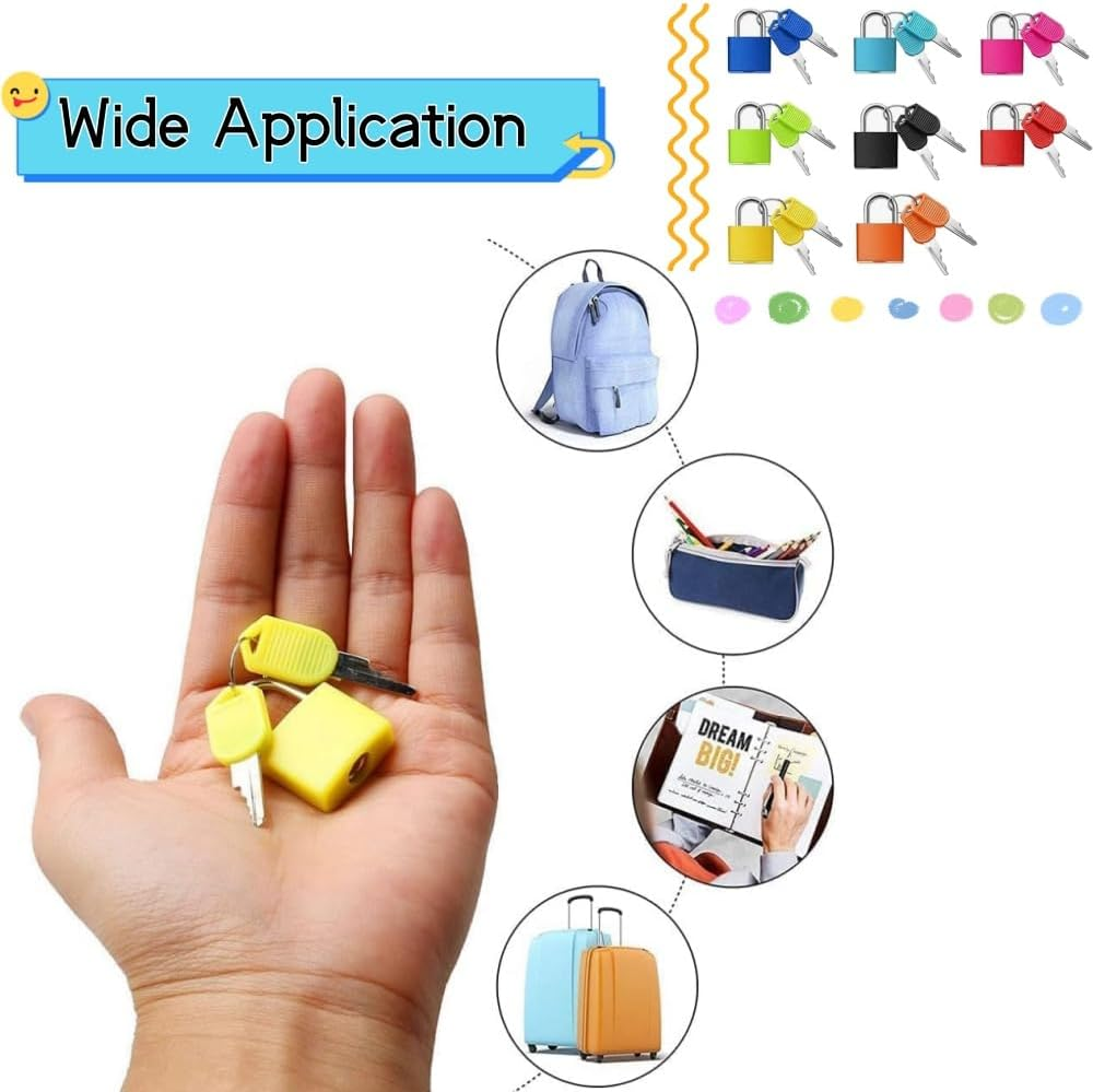 8 Pcs Mini Suitcase Locks with Keys,Metal Keyed Padlock for Luggage, Suitcase, Backpack, Laptop Bag, Gym Locker, Filing Cabinets, Toolbox (Multicolor) image number 1
