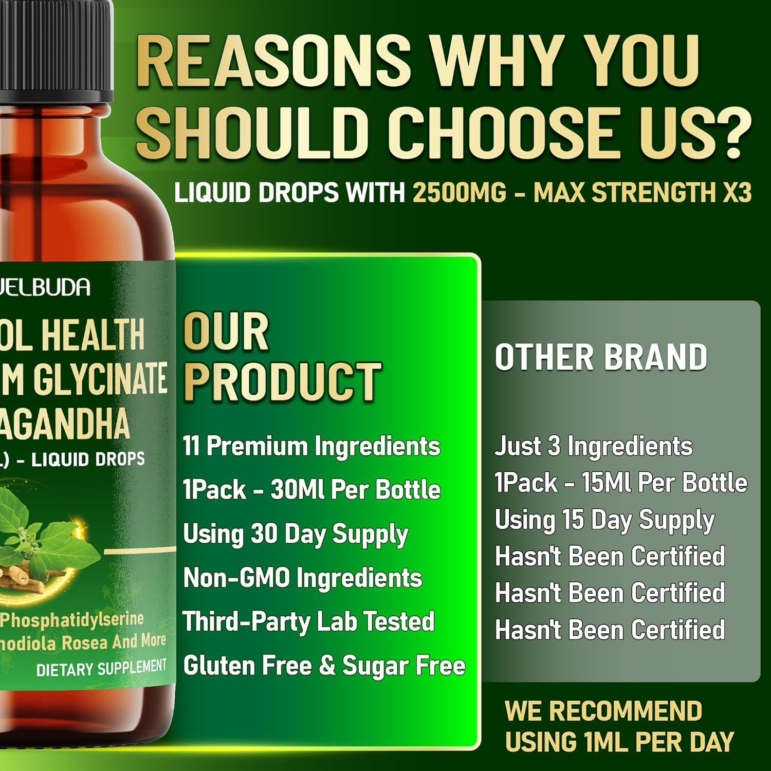 11In1 Cortisol Liquid Supplement with Ashwagandha, Magnesium Glycinate Chelate, L-Theanine, Phosphatidylserine, St.John'S Wortl-Theanine and More - Mood Balance - 1 FL Oz - 30 Day