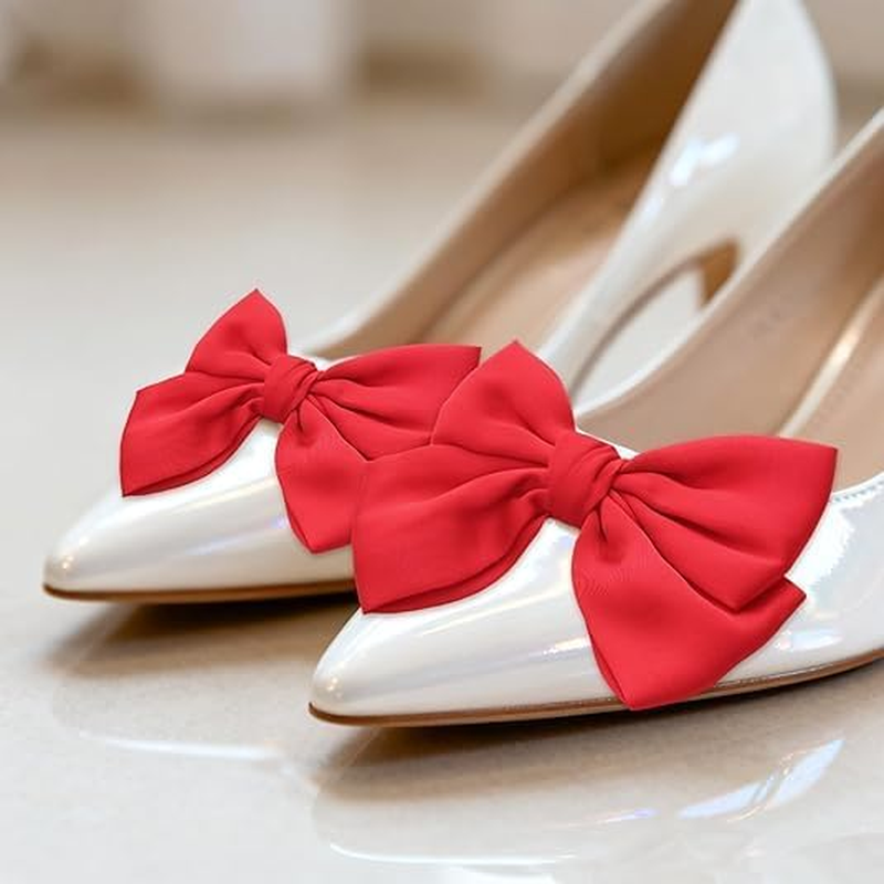 Satin Bow Solid Color Shoe Clips Elegant Wedding Party Shoes Decoration Bag Clothing Hair Accessories 2 Pcs image number 4