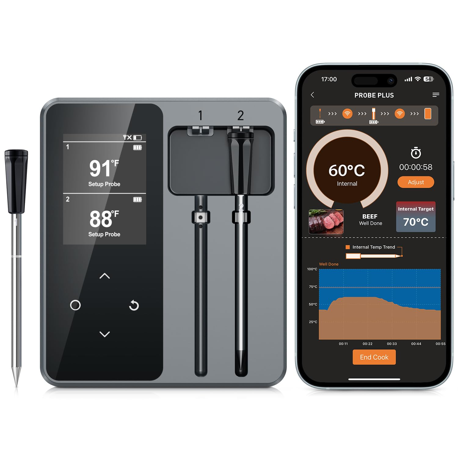 Dual Probes Bluetooth Meat Thermometer, INSMART 330FT Range Wireless Meat Thermometer with LCD Screen, Smart APP Cooking Probes for BBQ Oven Grill Smoker Kitchen Air image number 6