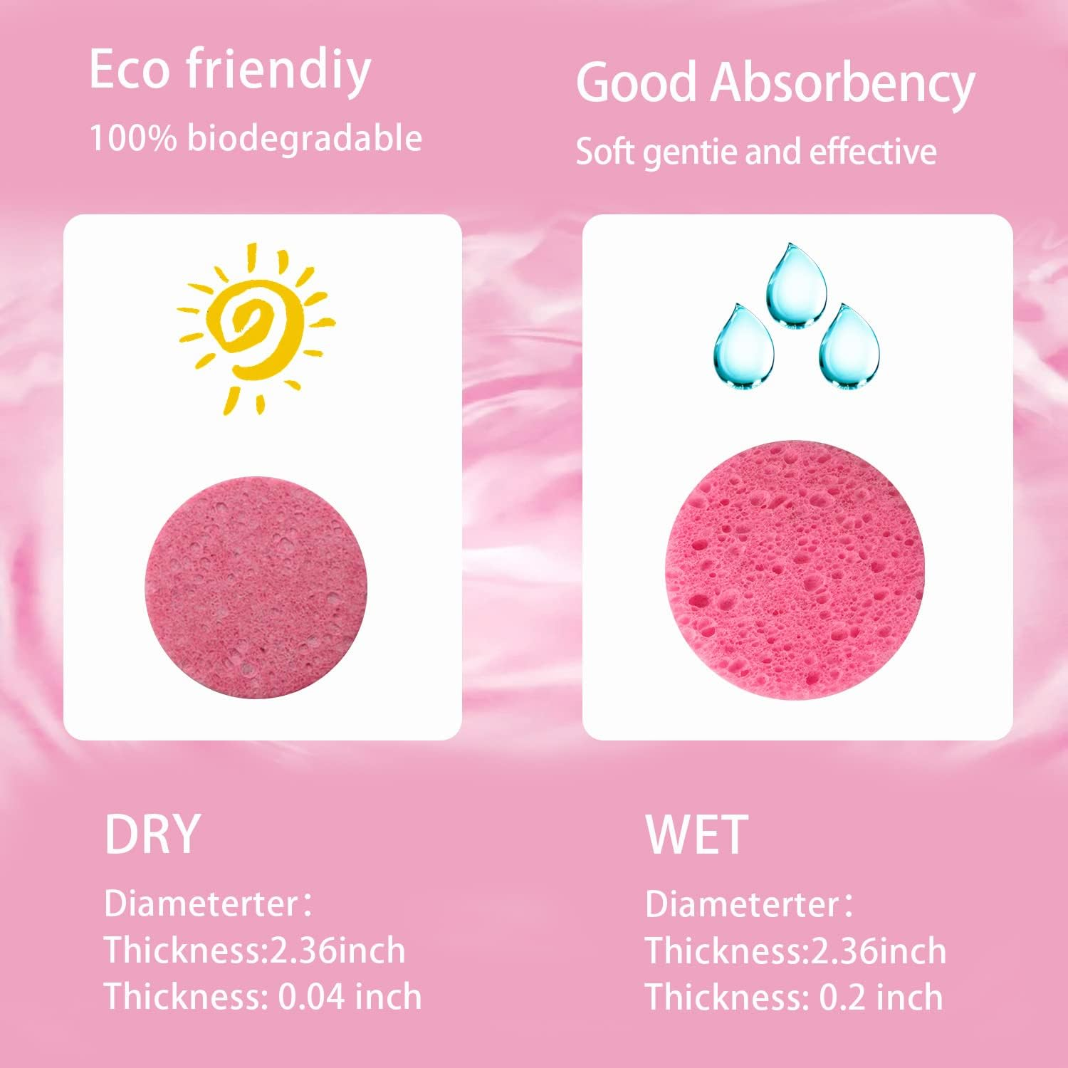 Spunspon 50-Count Facial Sponges, Compressed Natural Cellulose, Pink, round Shape, Face Cleansing, Exfoliating, Makeup Removal - 100- Pack Black image number 2