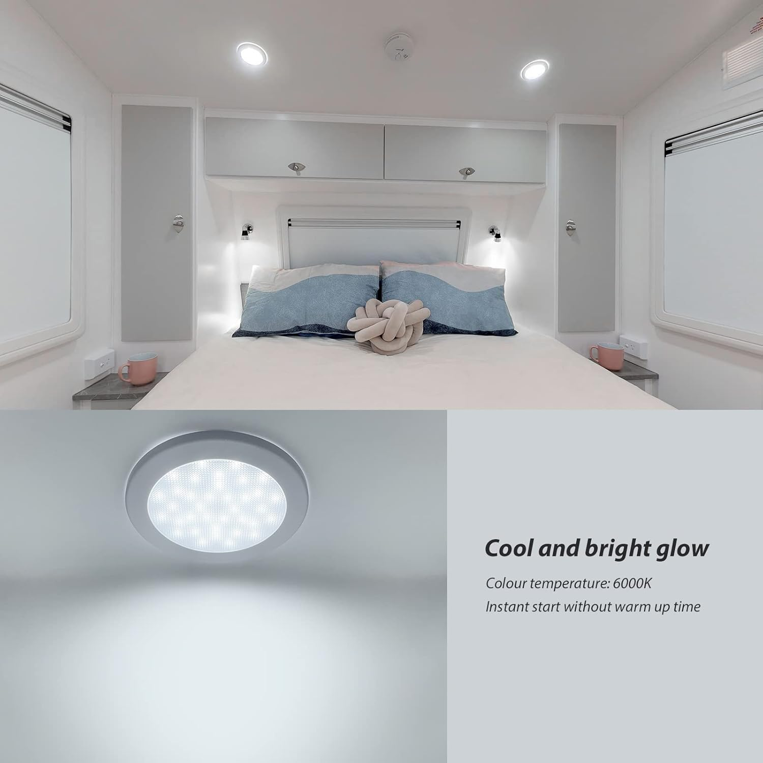 Dream Lighting 12V LED Caravan Ceiling Lights 5Inch RV Campervan Motorhome Interior Dome Cabin Lamp Cool White Chromed Shell image number 2