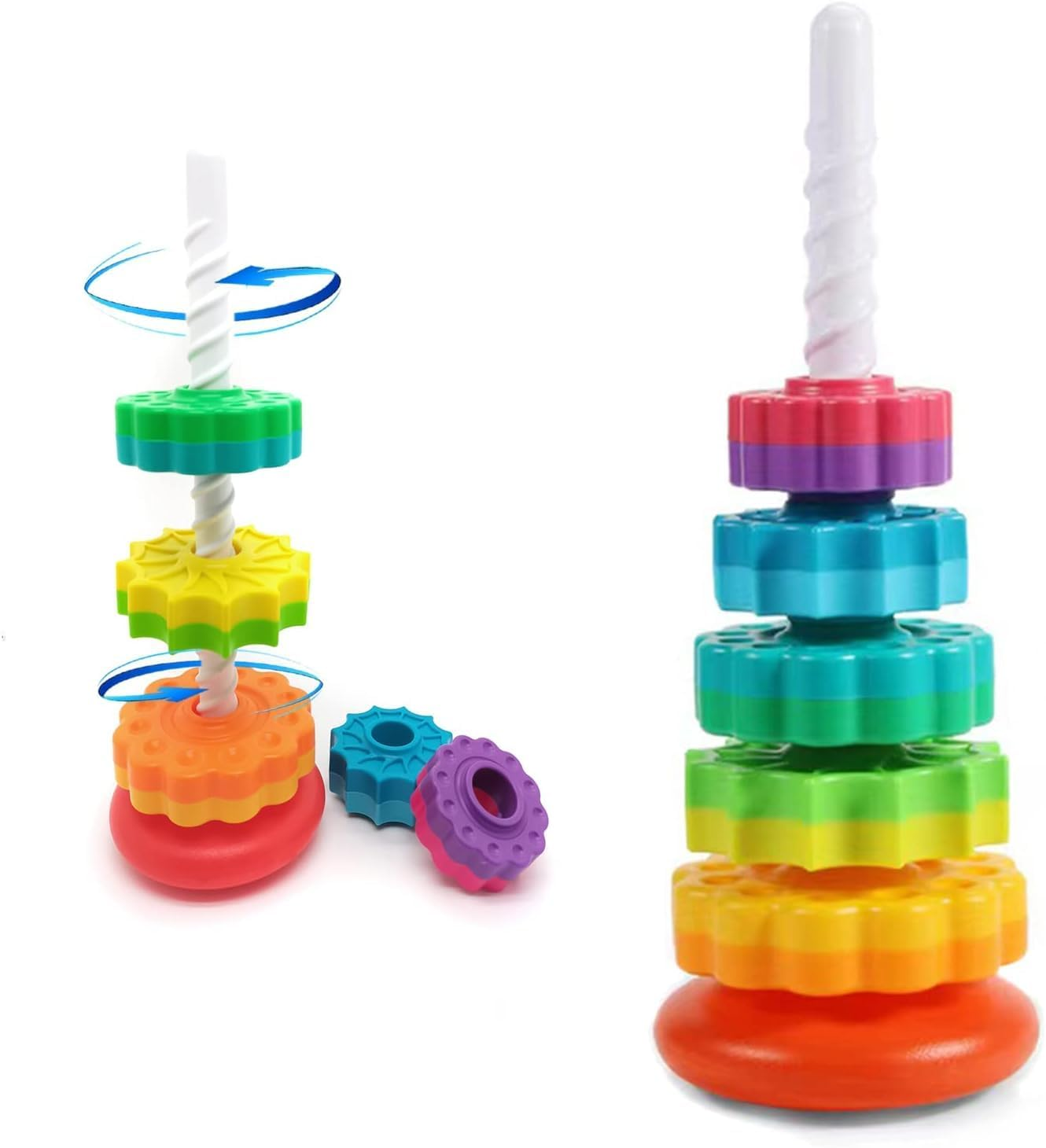 Limcryspp Rotating Rainbow Stacking Toy for Toddlers, Suitable for 1-3 Years Old, 6-12 Months Old Baby Stacking Toy, Birthday Girls and Boys, Brain Development Learning Toy image number 6