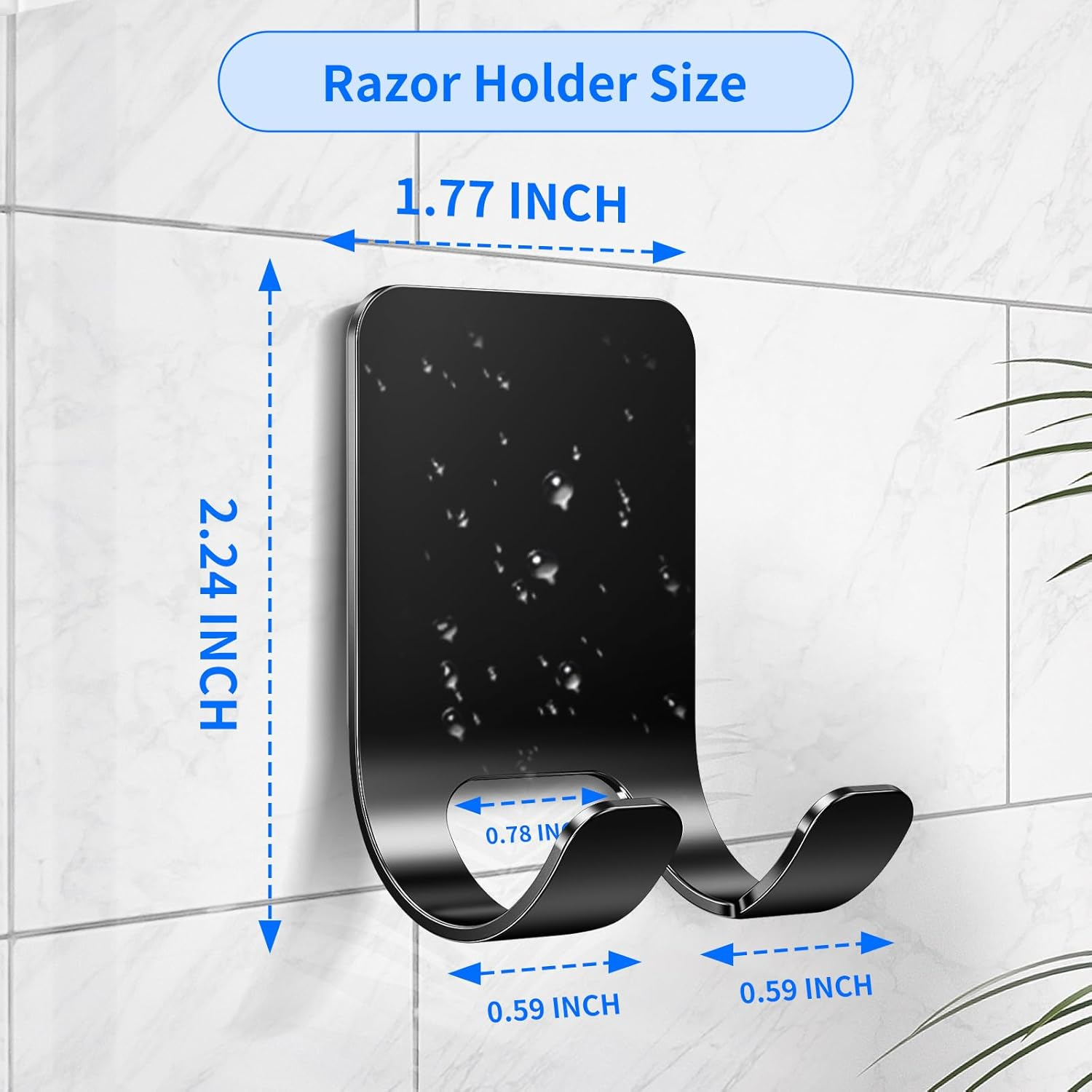 4Pcs Razor Holder, Shaver Hook Hanger, Multipurpose Self Adhesive Double Hooks, Silver Black Stainless Steel Shower Hooks, for Bathroom and Kitchen Storage, Includes Loofah, Towel, Plug, Clothes image number 6