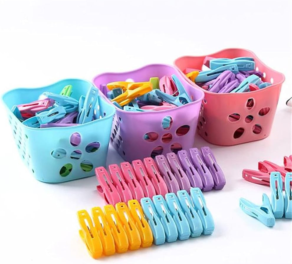 30Pcs Clothing Clips Pegs with a Basket Multifunction Clothes Clips Windproof Clothes Pins for Clothesline/Clothing/Socks 4 Colors Basket for Choose image number 4