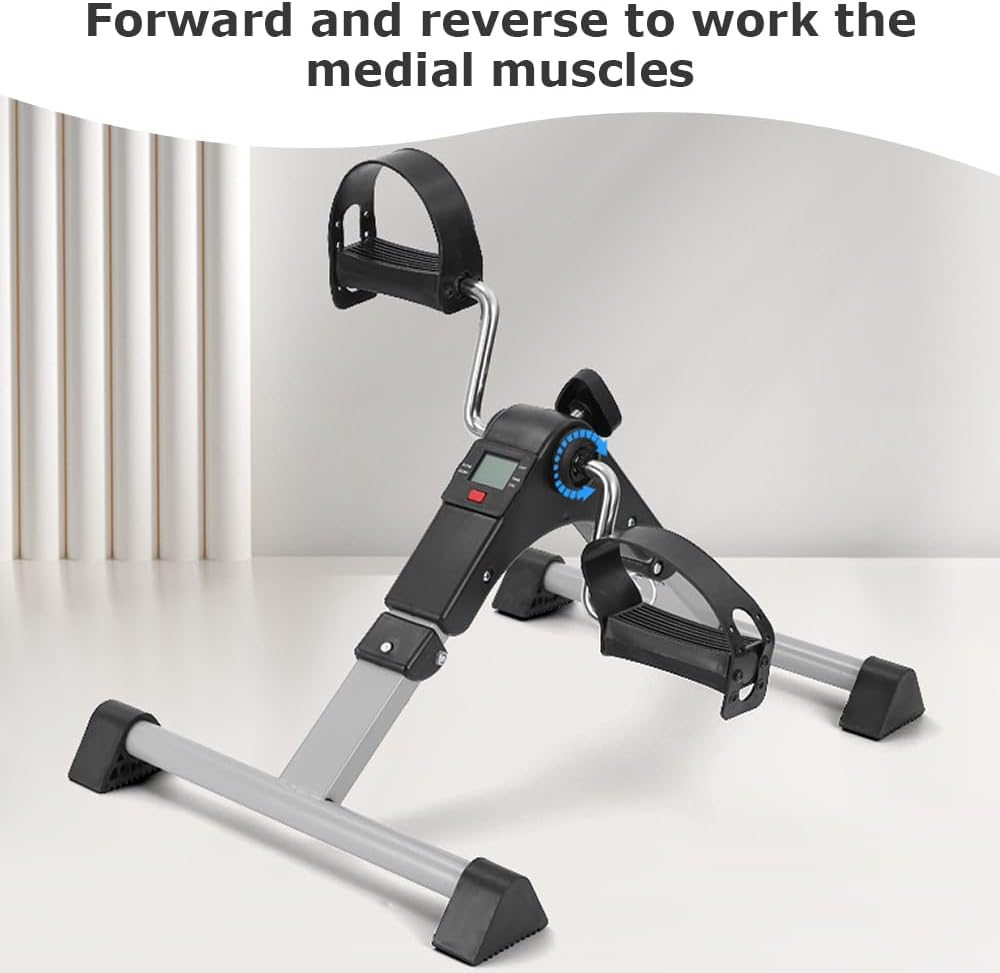 Under Desk Bike, Mutifunction Mini Exercise Bike, Folding Arm and Leg Pedal Exerciser, Portable Foot Peddler Bike, Peddler Machine with LCD Monitor (Black, 41.5*38*93.5 CM) image number 2