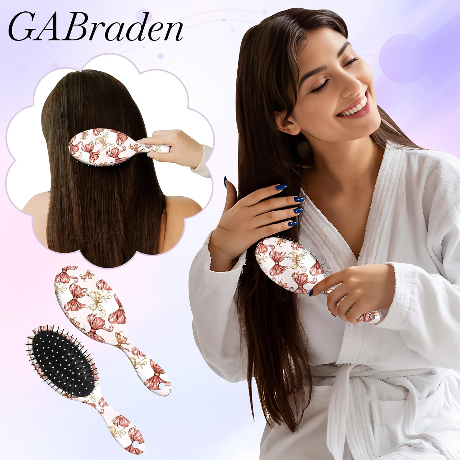 Gabraden Hair Brush,Detangling Hair Brush,Soft Bristles for Effortless Tangle Removal,Detangler Hairbrush for Women Men Boys Girls Wet Dry All Hair Types (Pink Bow) - Black Butterfly image number 7