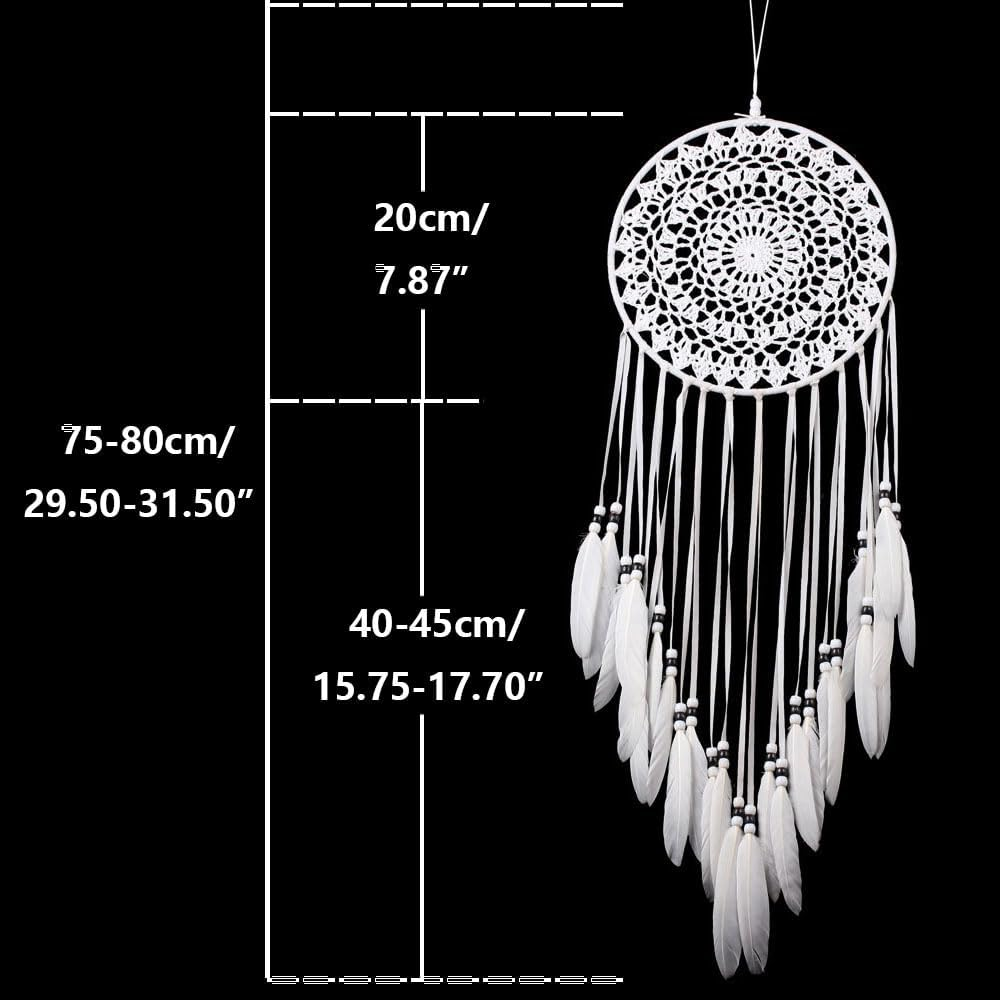 White Dream Catcher, Handmade Woven Dreamcatcher Art Ornament with Feather Tassels, Wall Hanging Dream Catcher for Bedroom Wedding Decoration image number 2