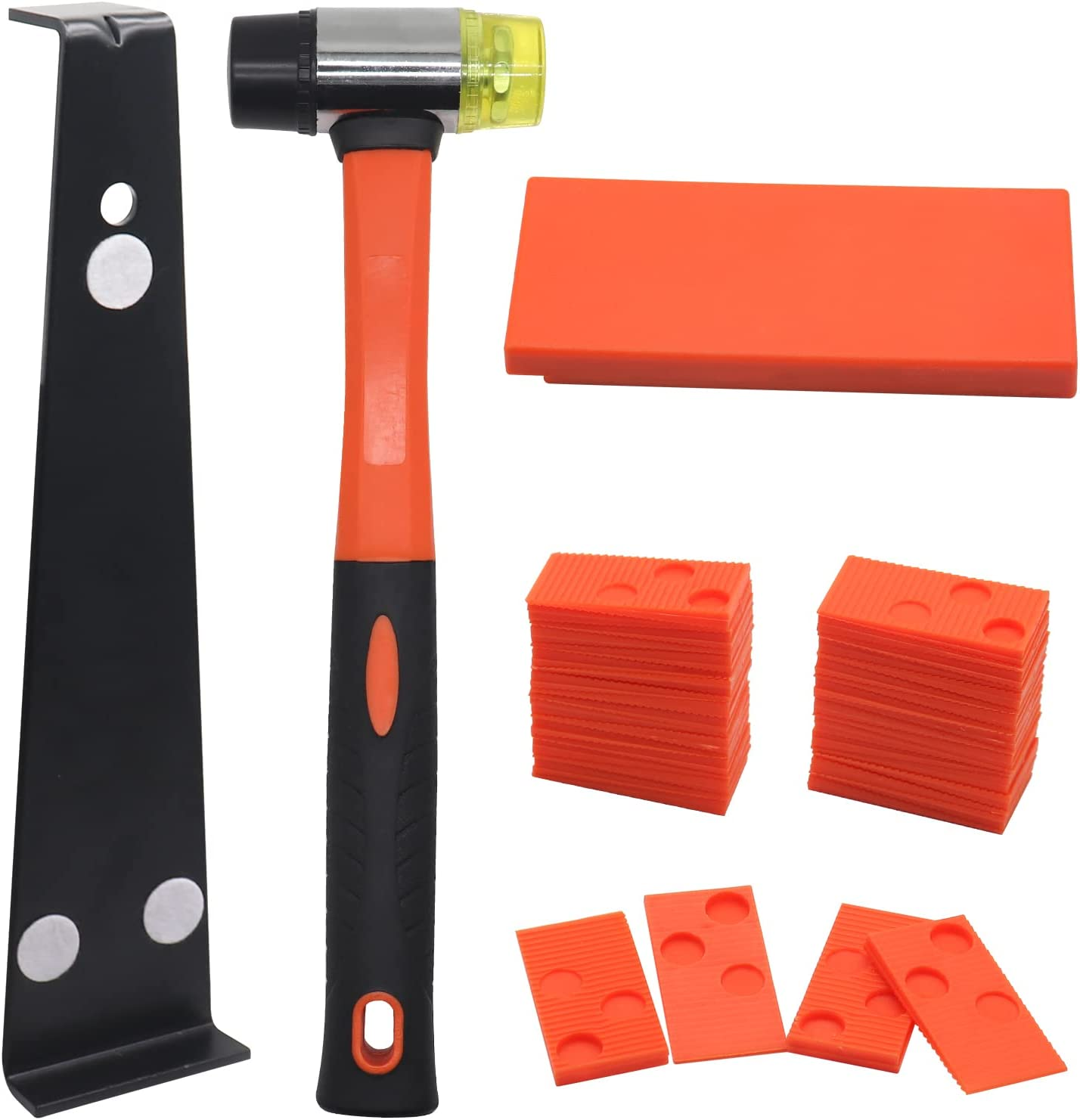 Laminate Wood Flooring Installation Kit Worthplanet 43Pcs Wood Flooring Installation Kit with 40 Spacers, Solid Tapping Block, Pull Bar and Double Headed Mallet for Floor Installation W370003 image number 2