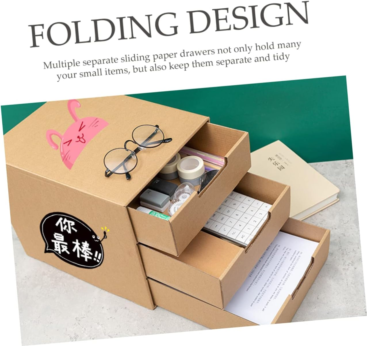 SEWACC Desk Drawer Organizer Sturdy Paper File Box Smooth Fixing Multi-Purpose Storage for Documents Stationery Accessories for Office Home Use image number 1