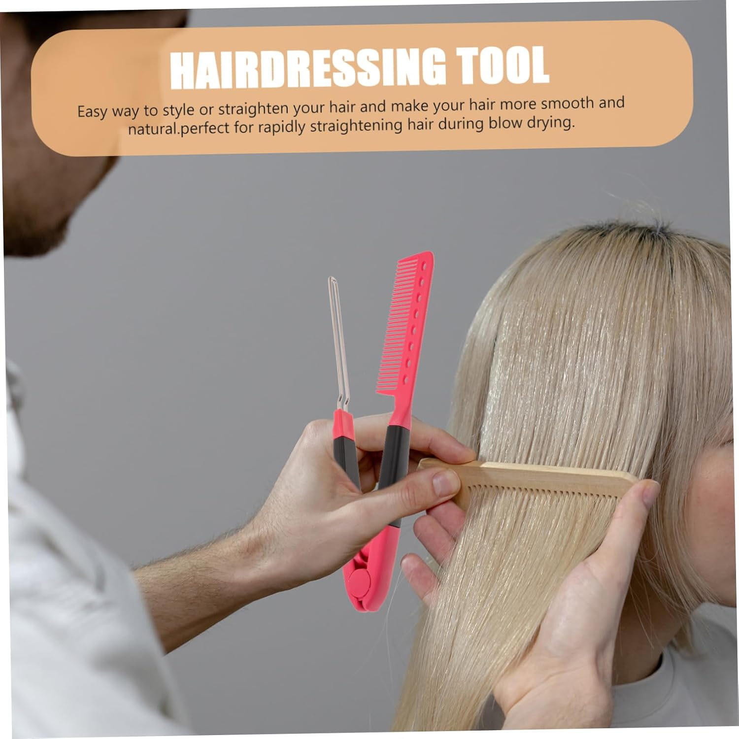 LOORGVEL V-Shaped Hair Straightener Comb 1 Piece Folding Hair Styling Tool for Women Adjustable Hairbrush for Straightening and Curling for Home Use image number 2