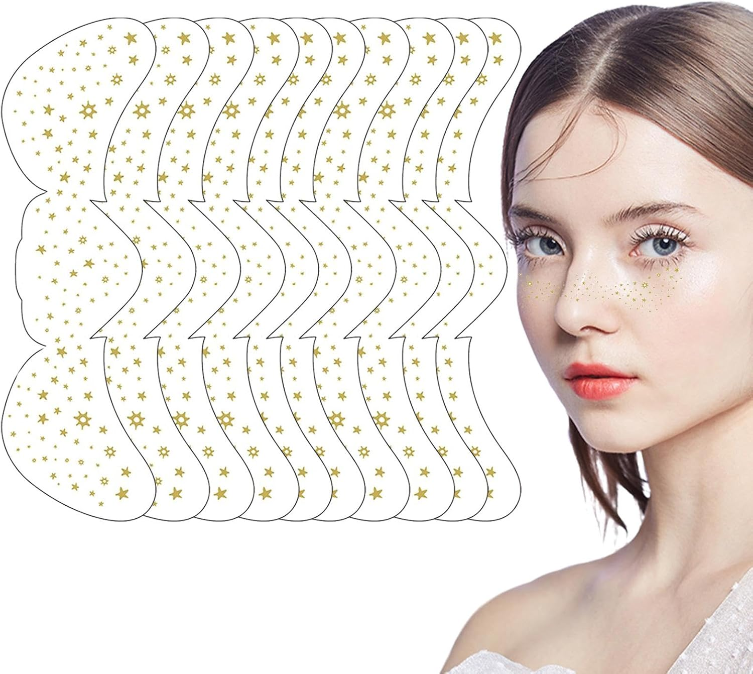 Gold Glitter Freckles Face Tatto | Stardust Speckle Makeup Patches | 10Pcs Temporary Fake Spots Makeup Sticker | Temporary Fake Freckles | Dancer Costume Accessory image number 3