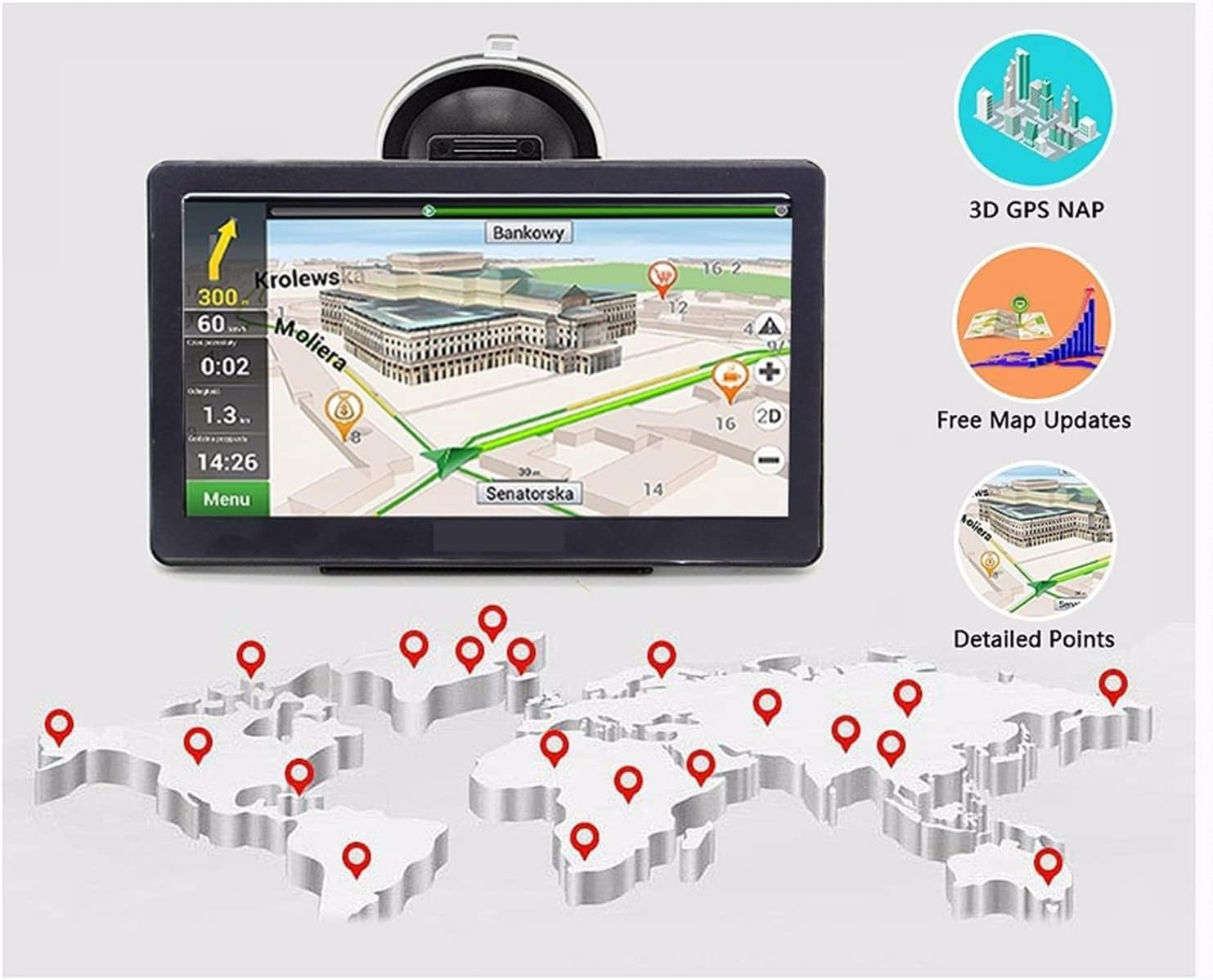 GPS Car Navigator, 7 Inch HD Camping Car/Truck/Vehicle GPS Navigation Built in 8GB+256M Bluetooth MP3/MP4 Players for Car Truck Rv(Without Bluetooth) image number 4