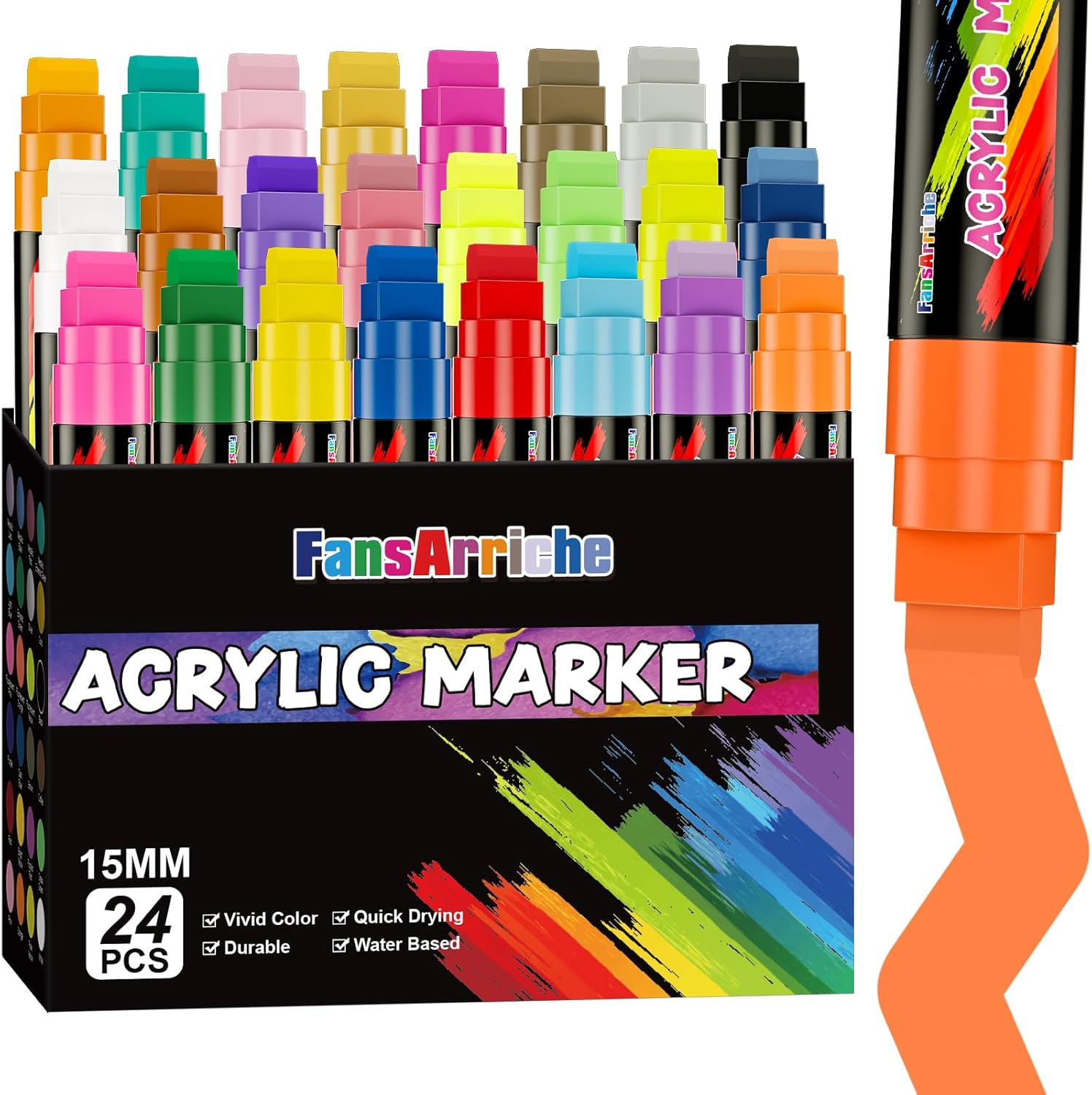 Fansarriche Acrylic Paint Markers, 15Mm Jumbo Felt Tip, Black and White Colored Waterproof and Permanent Paint Pens for Tagging, Signs, Calligraphy, and Outdoor Paintings