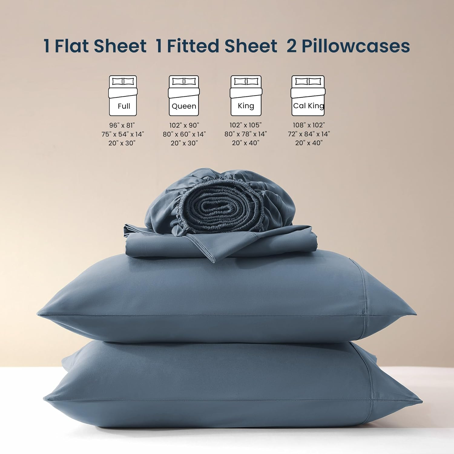 Sleep Zone Nanotex Super Soft Cooling Queen Bed Sheets Set 4 Piece - Easy Care Fitted Flat Sheet & Pillowcase Sets - Wrinkle Free, Fade Resistant, Deep Pocket 16" (Flint Blue, Queen) image number 1