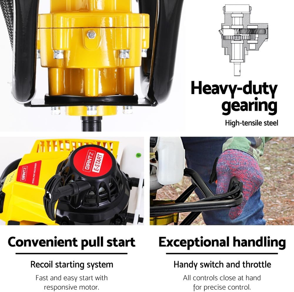 Giantz Post Hole Digger 82CC Motor Only Petrol Hand Engine Earth Diggers Yellow image number 2
