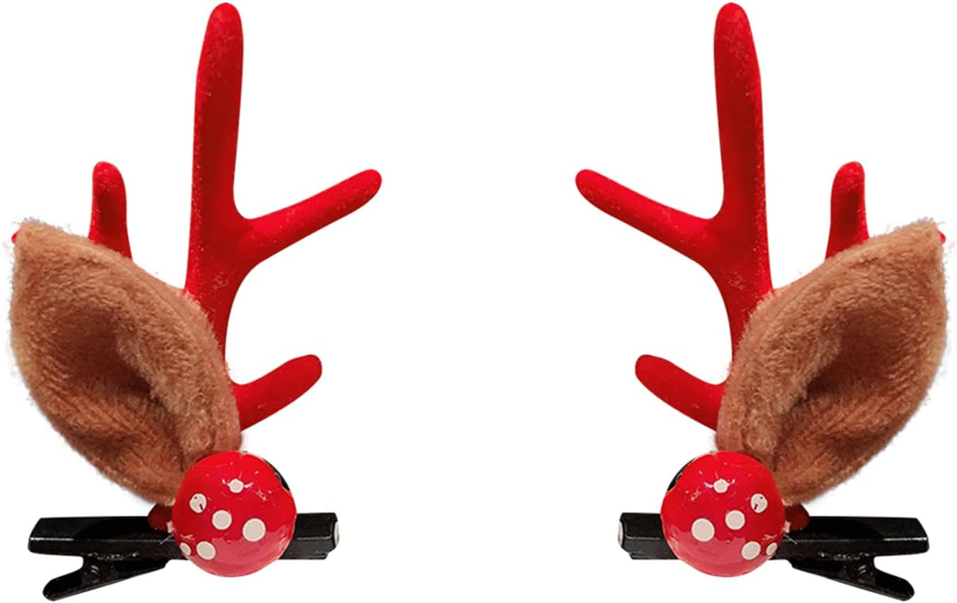 LERTREE 4 Pairs Girls Novelty Antler Hair Clip Women Hair Barrettes Cute Deer Horn and Ears Christmas Hair Pins Xmas Party Supplies (Red) image number 4
