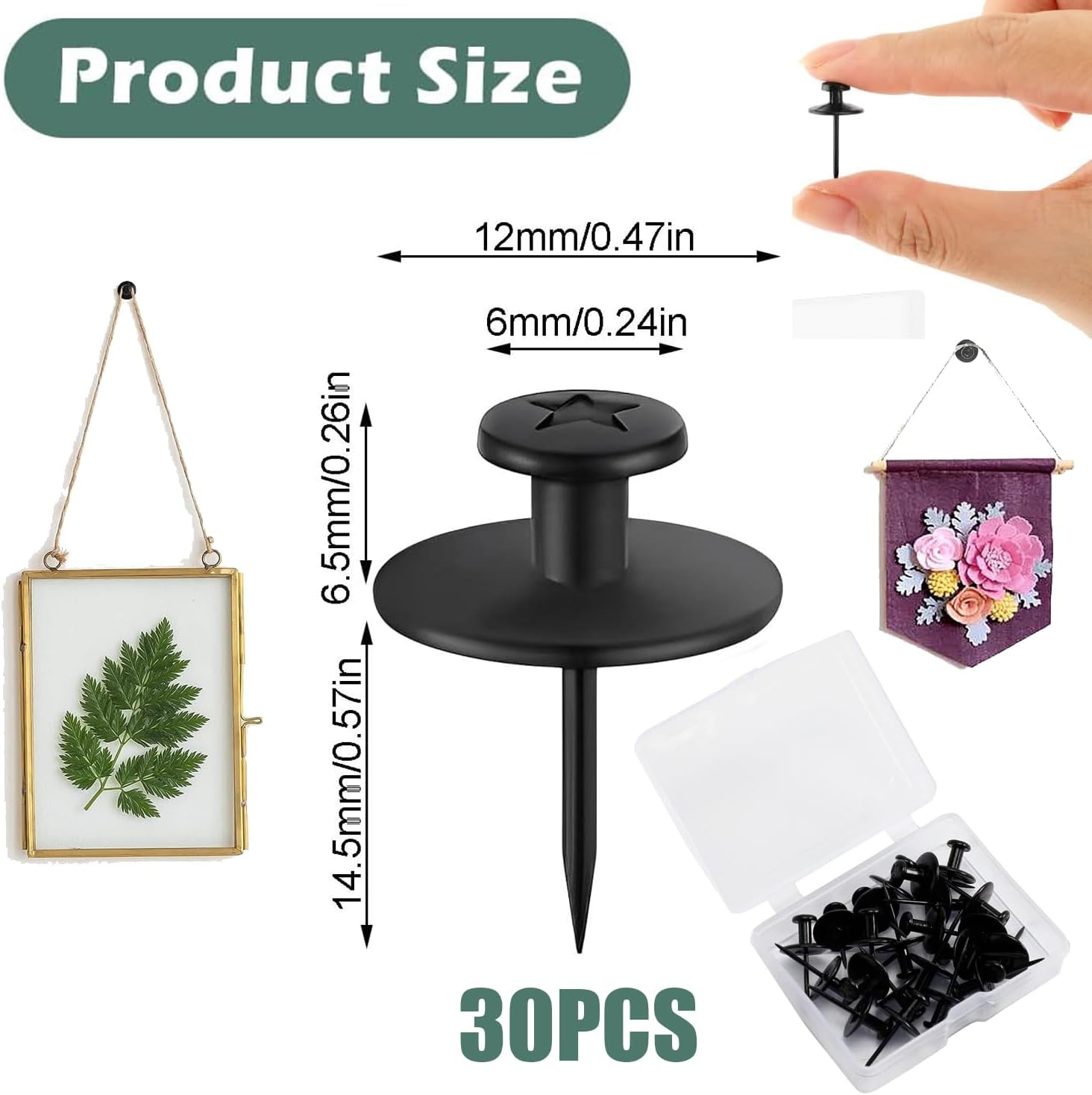 Xinghonyac 30 Pcs Double Headed Picture Hanging Nails, Double Headed Nails, Thumb Tacks for Wall, Picture Photo Frame Small Head Hanging Nails, Decorative Push Pin Hooks for Home, Office, School image number 6