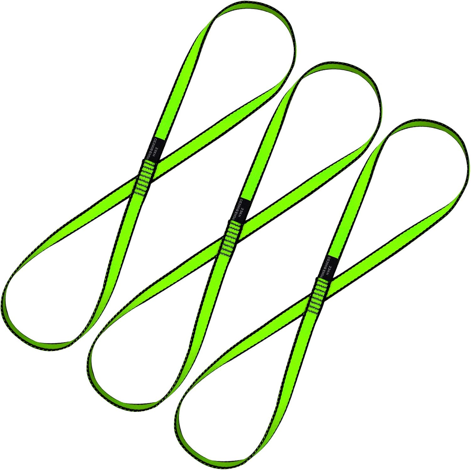 KIKIGOAL 18MM Nylon Climbing Sling Runner 23KN CE2008/EN566 Rock Climbing Webbing Straps for Outdoor Climbing, Rappelling, Swing, Yoga Hammock Etc (60 CM/24 Inch, 3PCS GREEN)