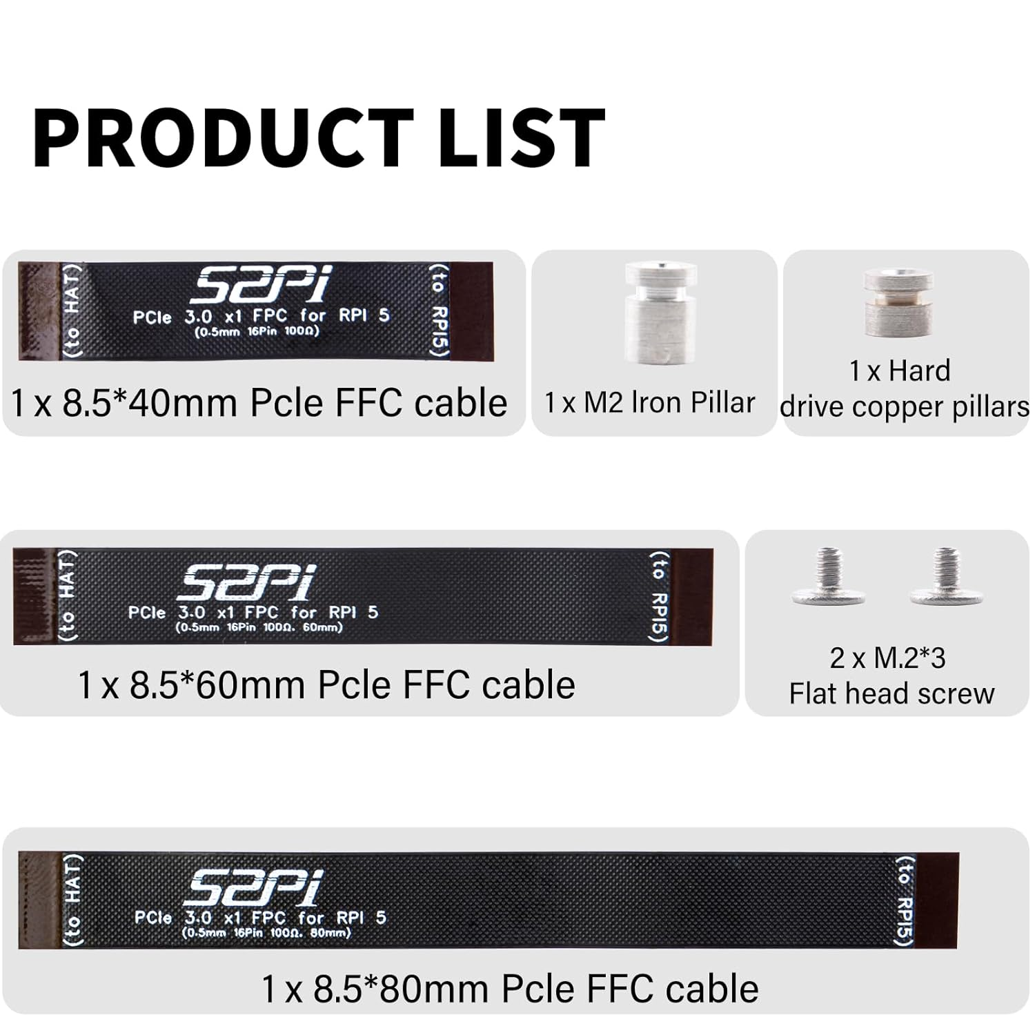 Geeekpi 3PCS 16Pin 0.5Mm Pitch Pcie FPC Cable 40Mm/60Mm/80Mm for Raspberry Pi 5 & Pcie M.2 M-Key Nvme SSD Pcie Peripheral Board