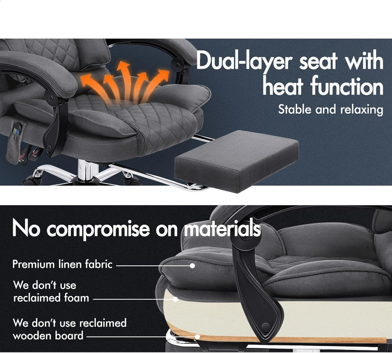 ALFORDSON Ergonomic Office Chair Recline with 8-Point Massage and Heated Seat, Gaming Executive Computer Racer Chair Adjustable Height, Fabric Home Office Chair with High Back Footrest(Fabric Grey) - Fabric Grey image number 5