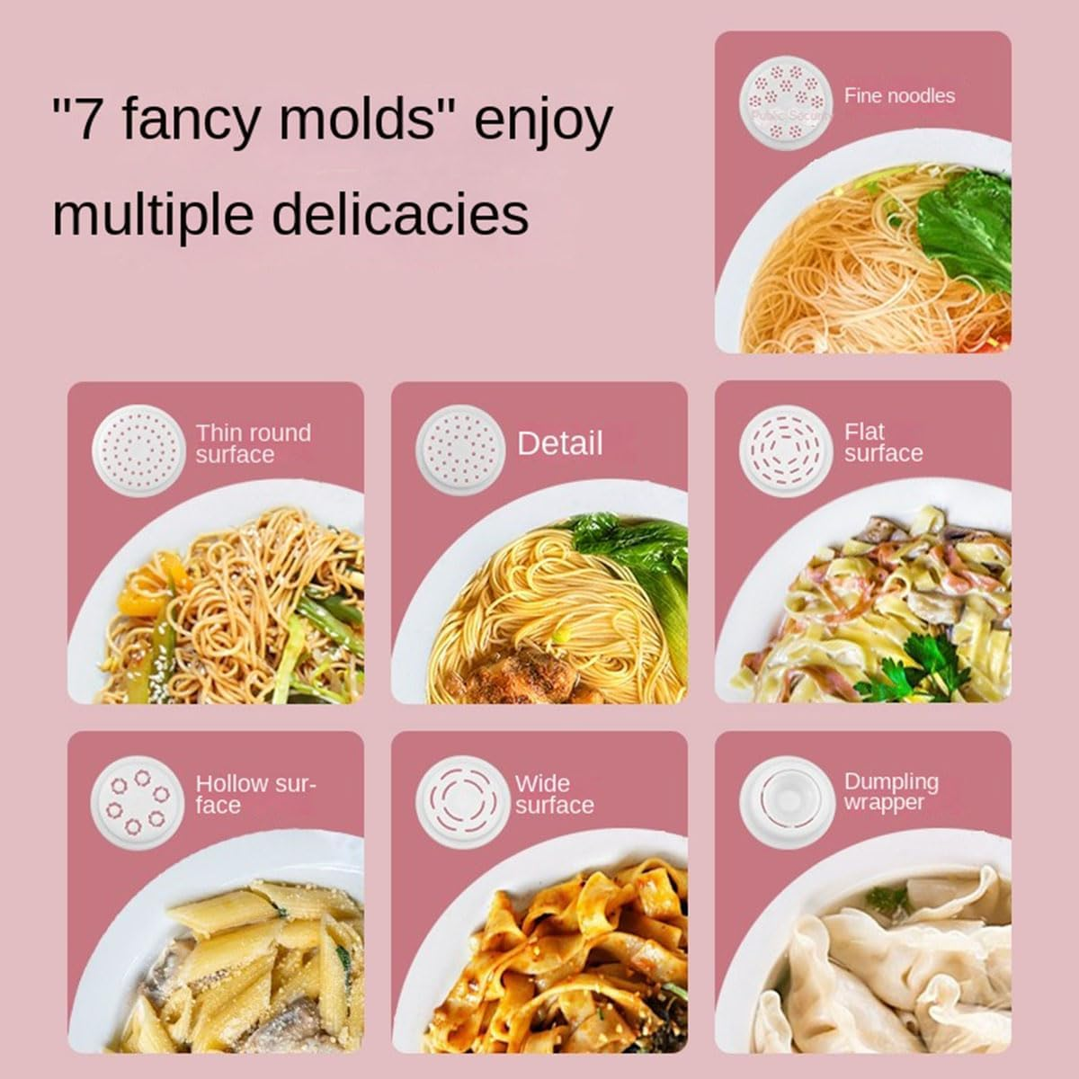 Noodle Maker, Multifunctional Noodle Press, 500G Capacity, with 7 Noodle Molds, 3 Minutes Quick Baking, Hidden Storage Drawer, Vertical Design, Kitchen Gadget for Non-Stick Noodles image number 1