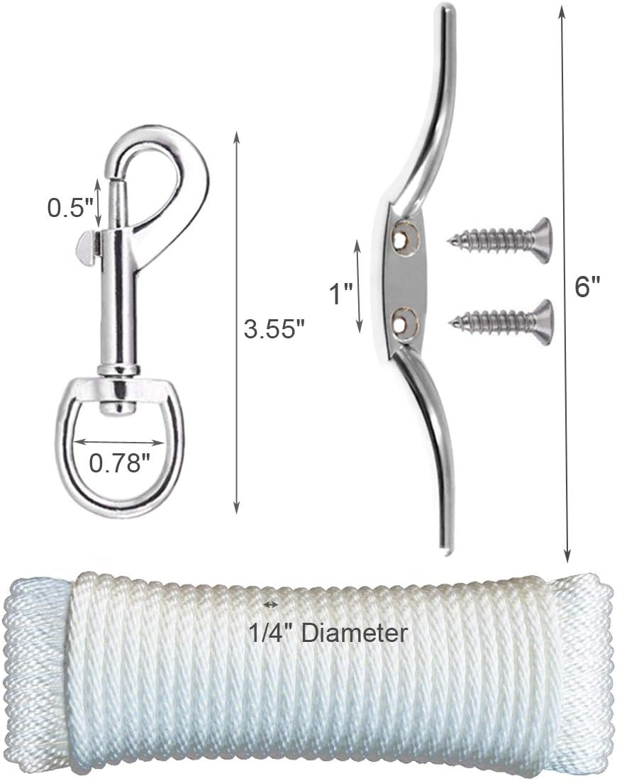 EKEV Flag Pole Hardware Parts Repair Kits - 3" Topper Gold Ball + 50 Ft Halyard Rope + 6" Cleat Hook + 4 Flag Swivel Snap Hooks + Flagpole Pulley Truck for 2" OD Tube image number 3