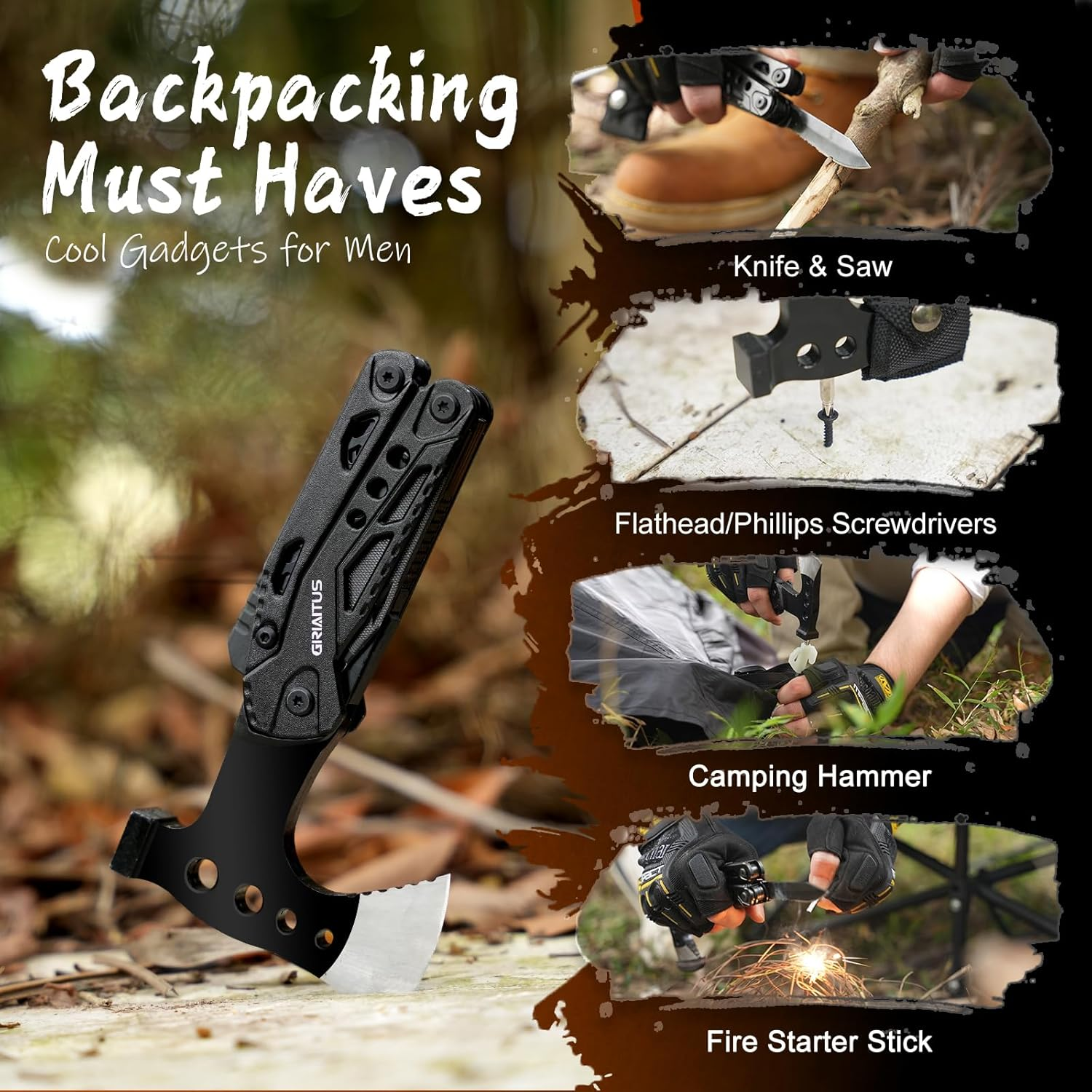 Camping Multitool Accessories Gifts for Men Dad 16 in 1 Upgraded Multi Tool Survival Gear with Axe Hammer Pliers Saw Screwdrivers Bottle Opener Whistle & Portable Sheath for Hiking,Fishing image number 3