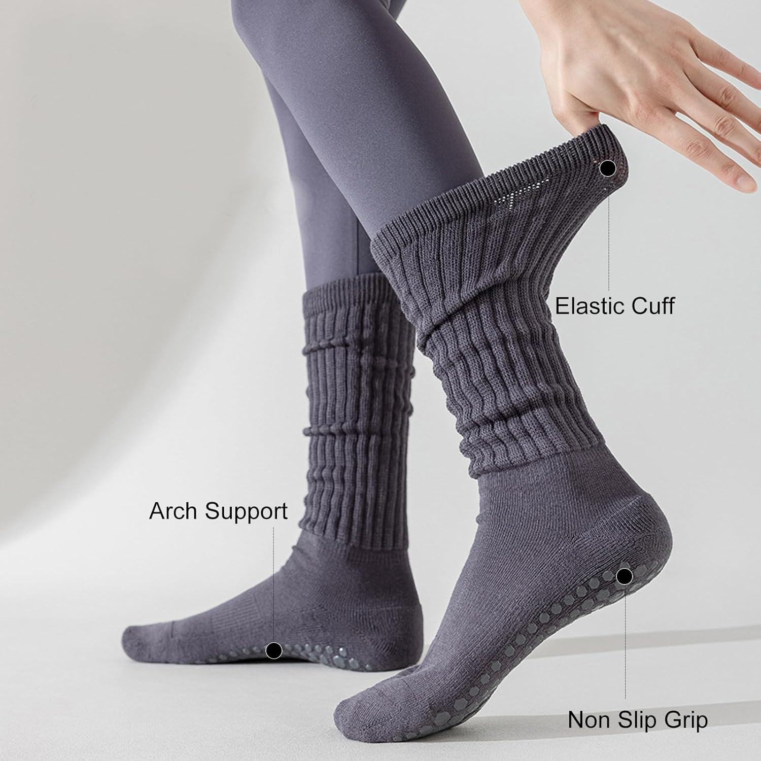 Pilates Yoga Socks for Women with Non-Slip Grips Ideal for Pure Barre, Ballet, Dance, Workouts Comfortable Secure Grip Socks - Cool Color Series image number 3