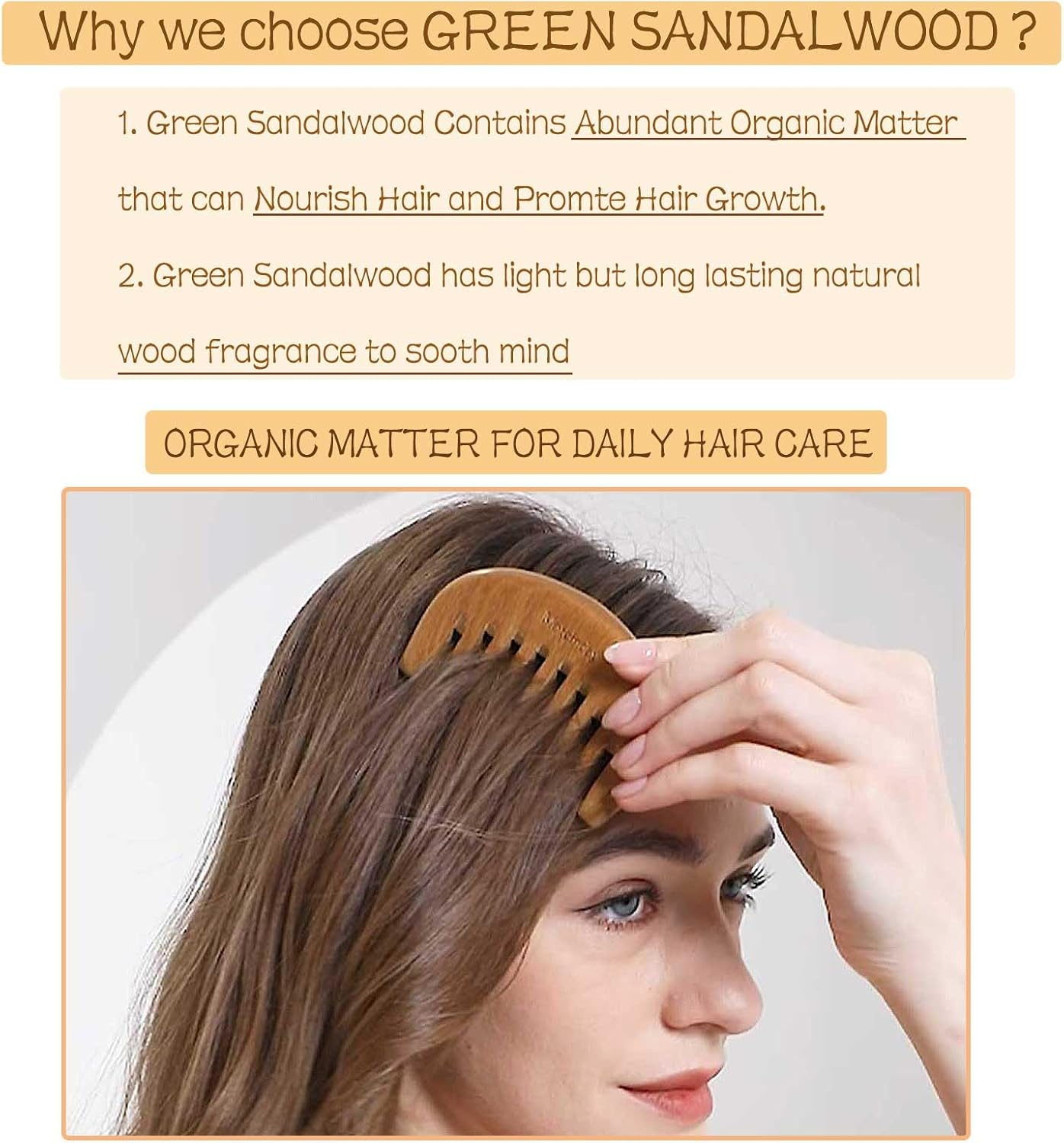 The Moreinday Wide Tooth Wooden Scalp Detangling Hair Comb for Women and Men - Green Sandalwood image number 5