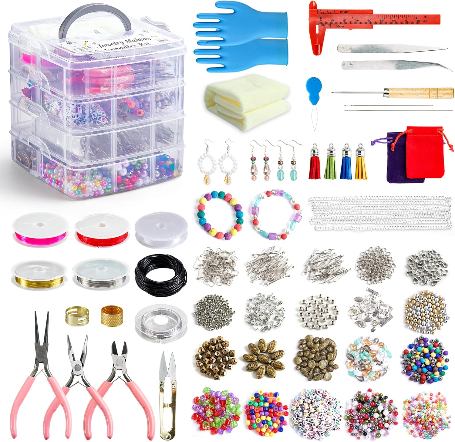 Jewelry Making Kit, 1960 Pcs Jewelry Making Supplies Includes Jewelry Beads, Instructions, Findings, Wire for Bracelet, Necklace, Earrings Making Kit for Adults by Inscraft