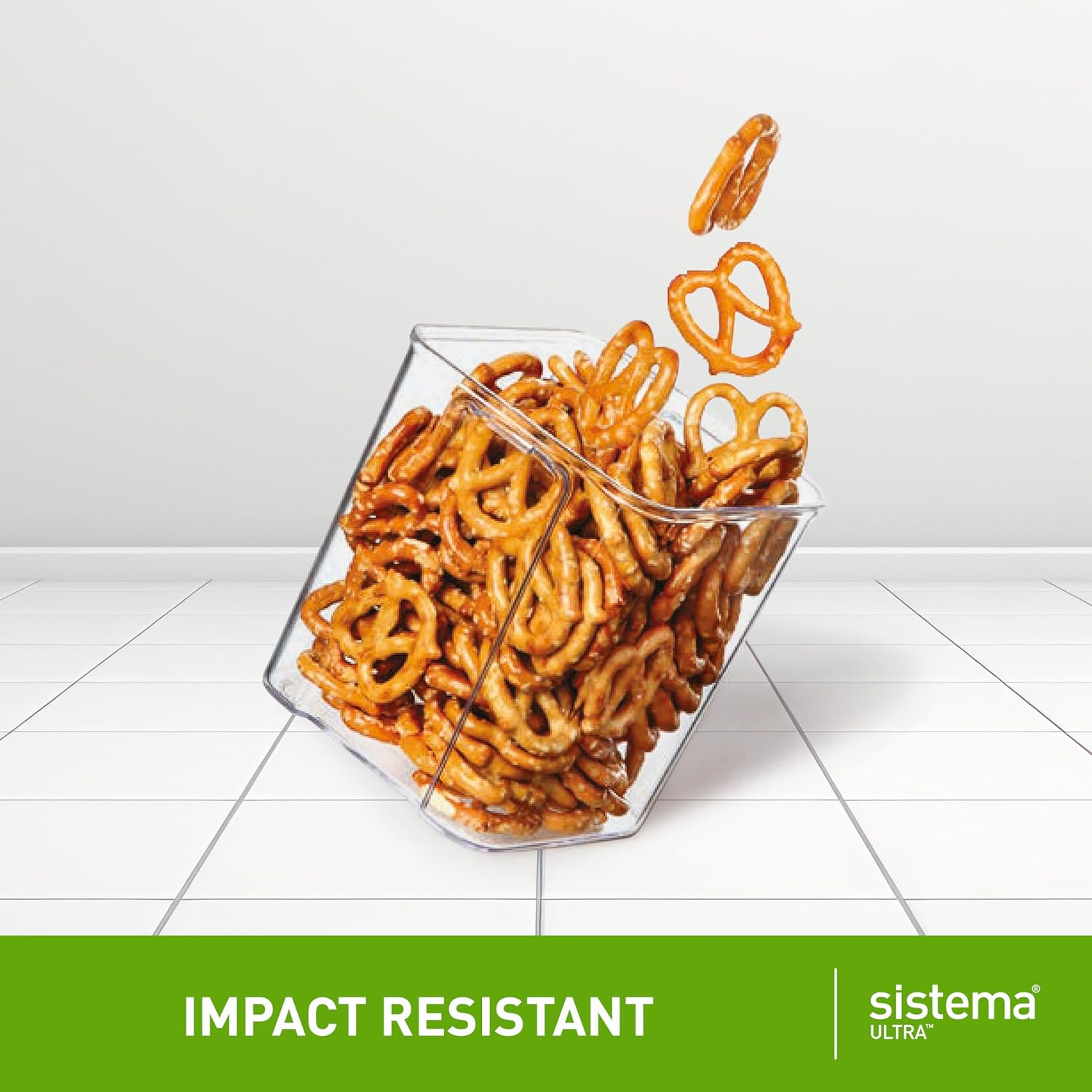 Sistema Ultra 1.73L Rectangle Food Storage Container | Stackable | Airtight Pantry Storage Container with Locking Clips | BPA & Phalate Free | Clear with Black Accents image number 2