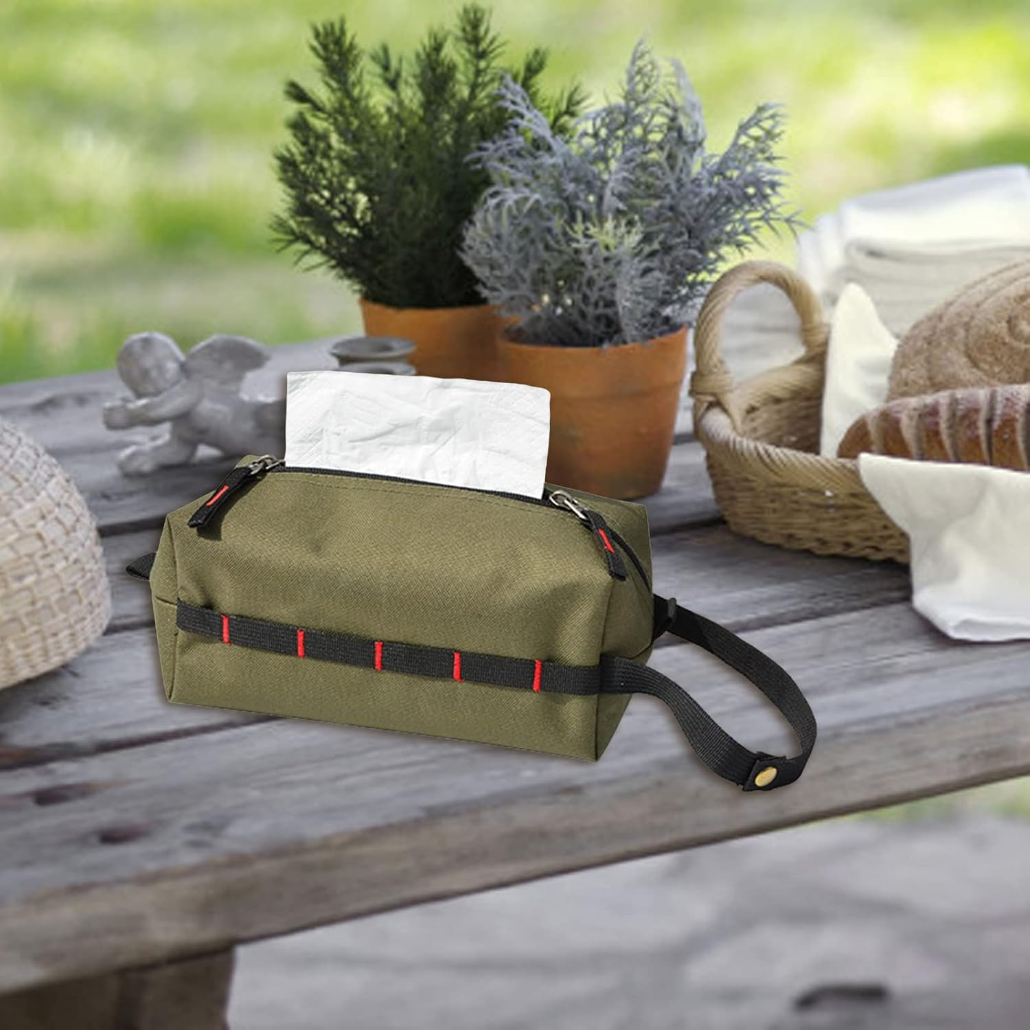 Toilet Paper Holder | Outdoor Camping Tissue Box Holder,Waterproof Tissue Napkin Case for Car Camping - Army Green image number 3
