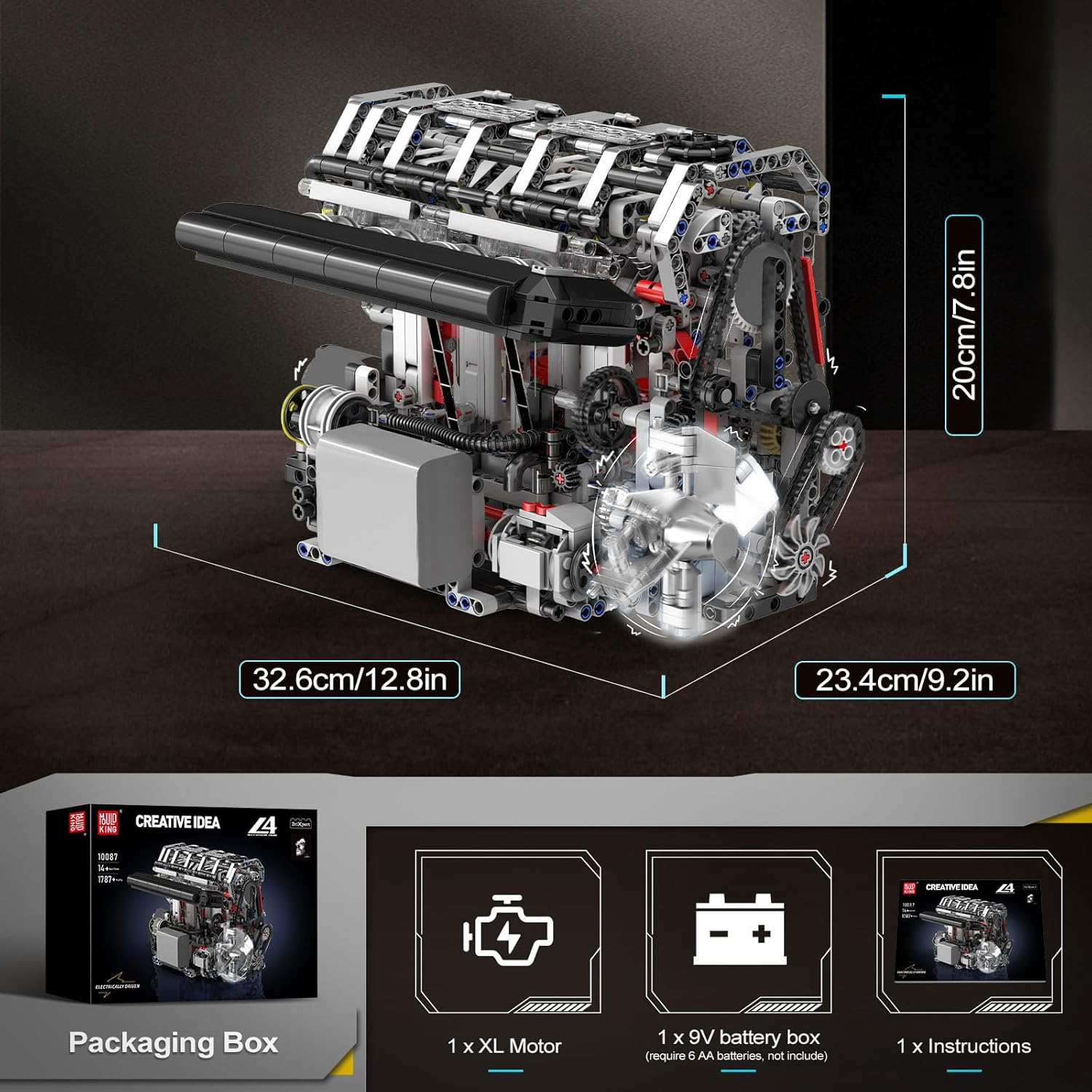 Mould King L4 Engine Building Kit - Build Your Own Engine Toy, Car Engine Replica, STEM Mechanic Engineering Model Construction for Teens 14+ Years (1787 Pcs) image number 1
