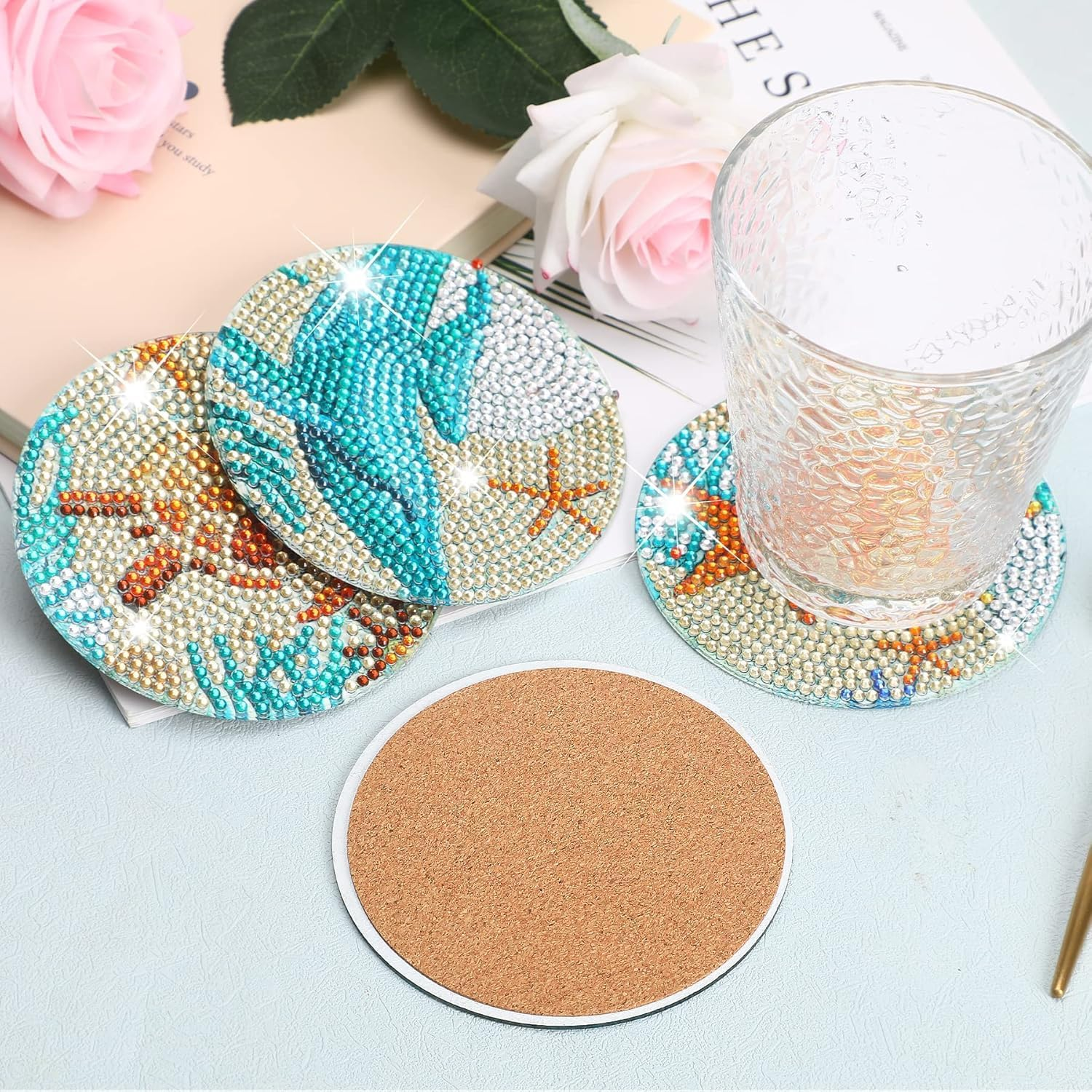 Ocean Diamond Art Painting Coaster Kit, 8Pcs DIY Crafts Kit with Holder, Non Slip Coaster Art Supplies for Adults, Ideal Gift image number 5
