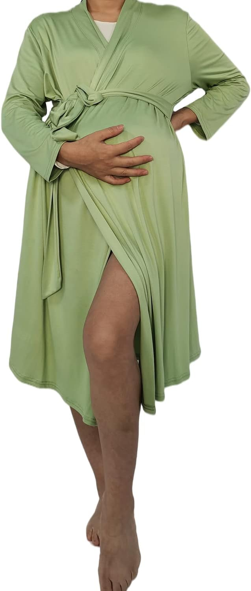 SUFEINI Maternity Robe and Matching Baby Swaddle Blanket Set, Mommy Robe with Receiving Blanket Girls Boys Sleepwear, A31-Green, Small