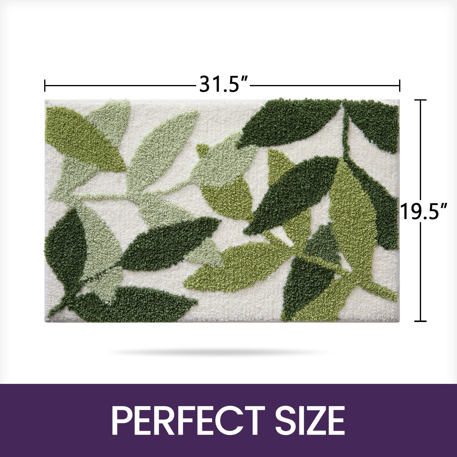 DEXI Leaf Bath Mat Green Bathroom Rug, Microfiber Soft Plant Bathmat, Non Slip Absorbent Washable Quick Dry Mats for Shower, 50 X 80CM image number 3