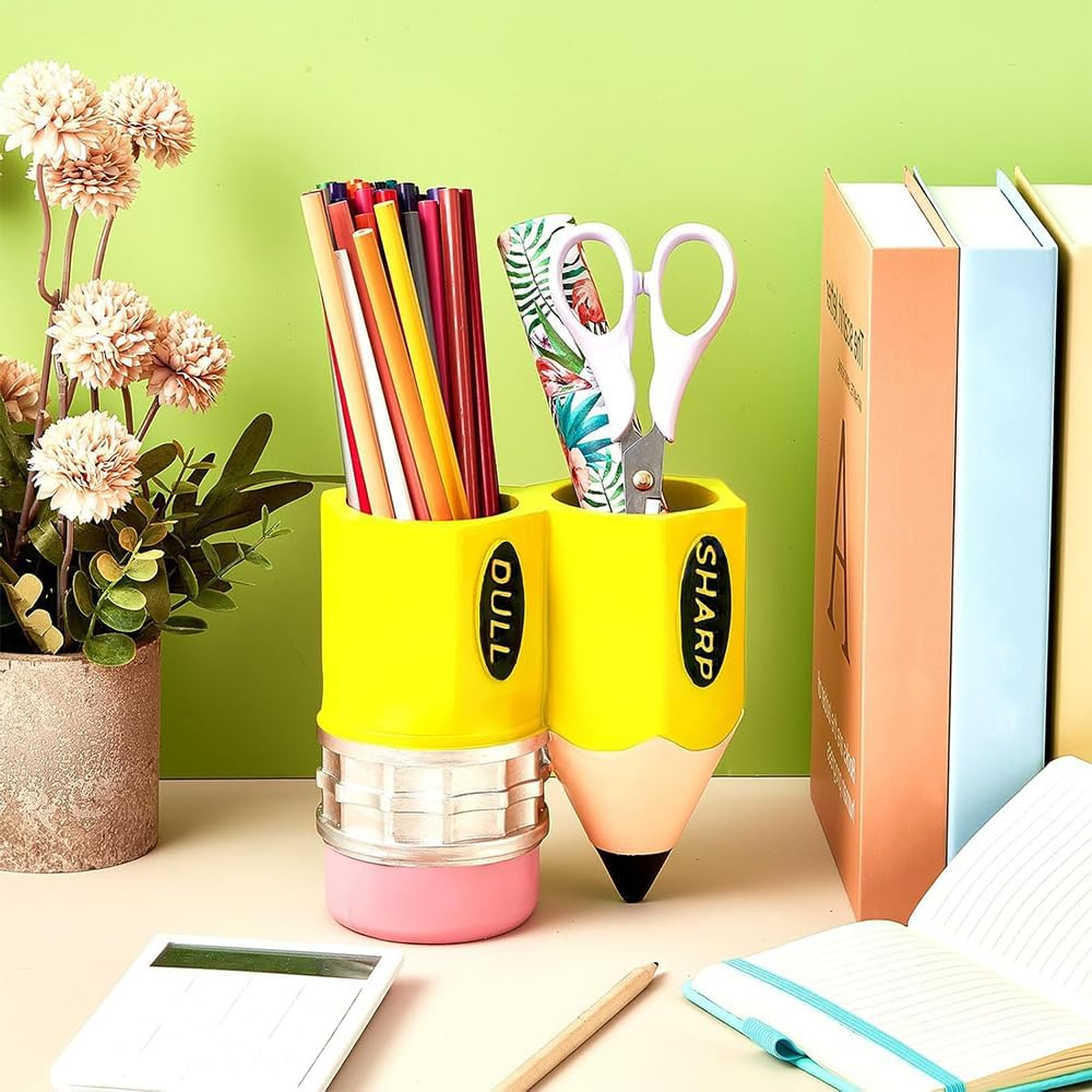 Ranqisys Pencil-Shaped Dispenser and Storage Organizer, Sharp & Dull Pencil Holder for Classroom &ndash; Creative Stationery Holder for Teachers, Students, and Office Desk Organization (Yellow) image number 2