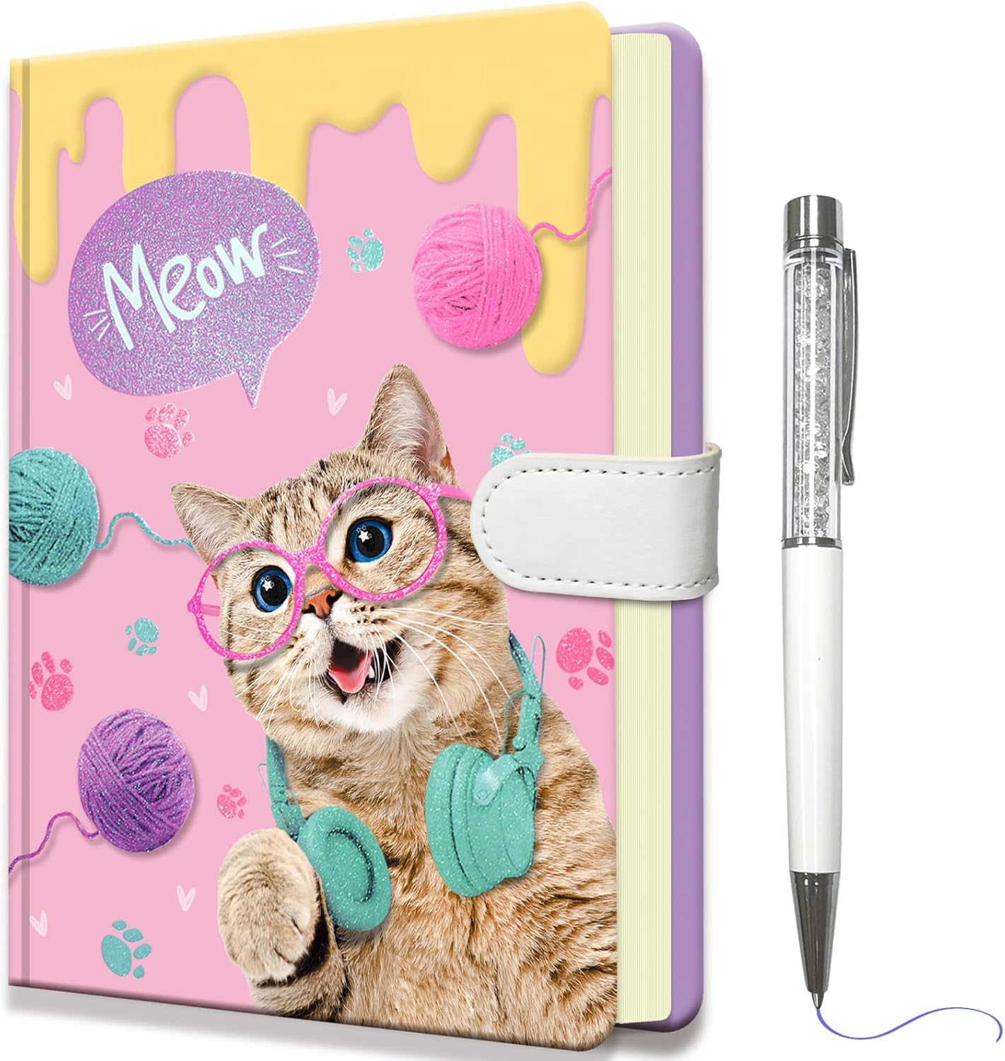 Notebooks for Kids with Pen, 19X13.5Cm Journal for Girls 192 Lined Pages Hardcover Small Diary for Kids Teenage Women Writing Note Taking Gift (Cat) image number 1