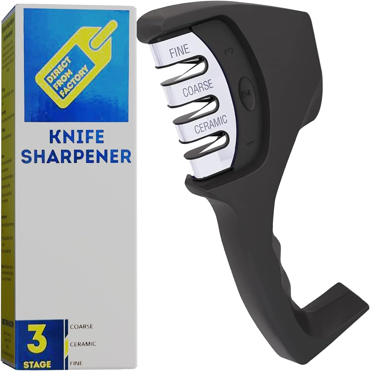 DIRECT from FACTORY Kitchen Knife Sharpener &ndash; Professional 3-Stage Knives Sharpening System for Straight & Serrated Knives, 304 Stainless Steel Manual Machine with Non Skid Base & Ergonomic ABS Handle image number 4
