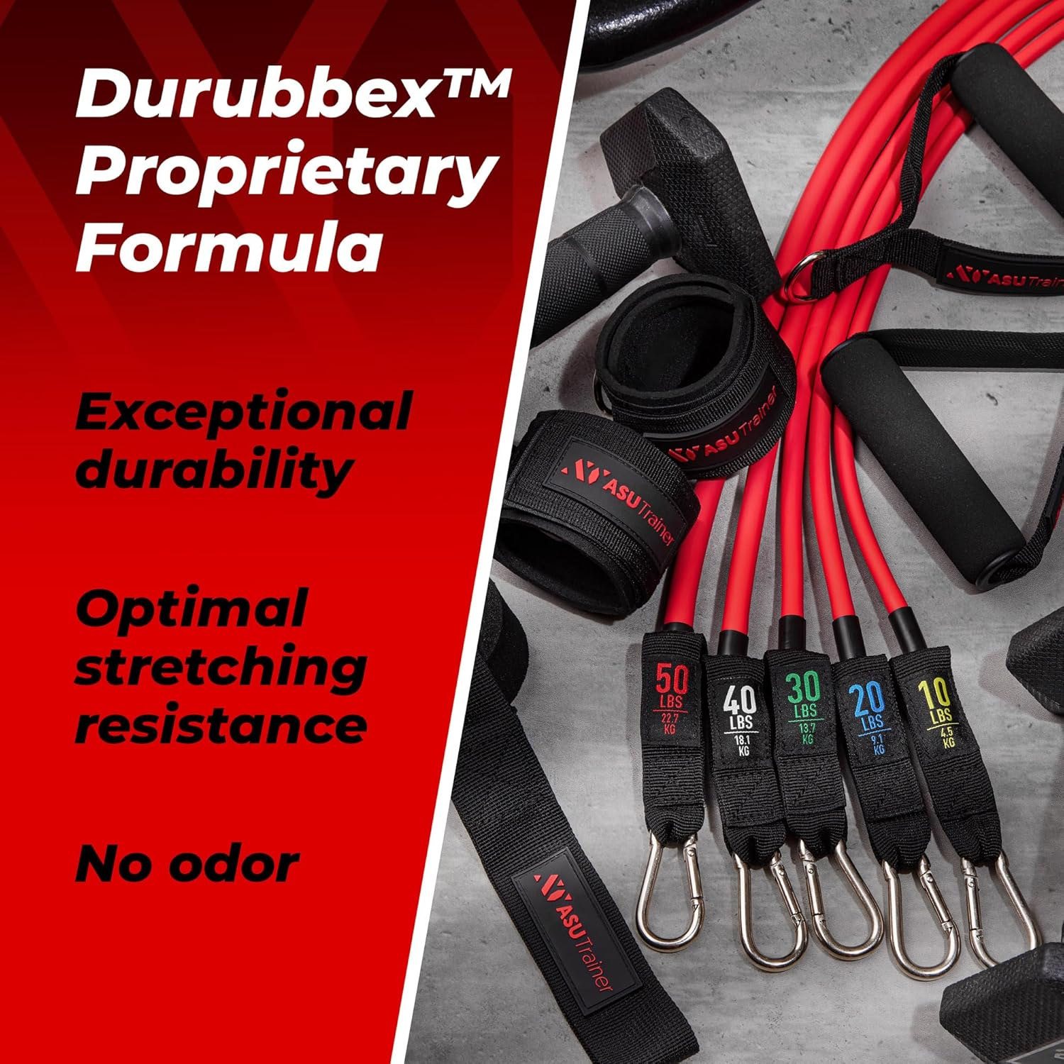 Tube Resistance Bands, 5 Exercise Bands, 10&ndash;50 Lb, Tough Exercise Equipment Made of Durubbex, Resistance Bands for Working Out W/Ankle Straps & Door Anchor, Fitness & Workout Equipment image number 5