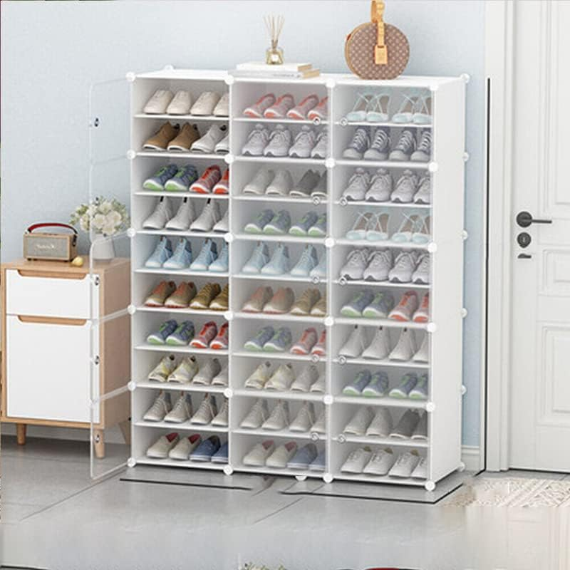Clear Door DIY Shoe Rack Storage Multi-Cube Organizer Cabinet Stackable Closet (White 3 Column 10 Row) image number 4