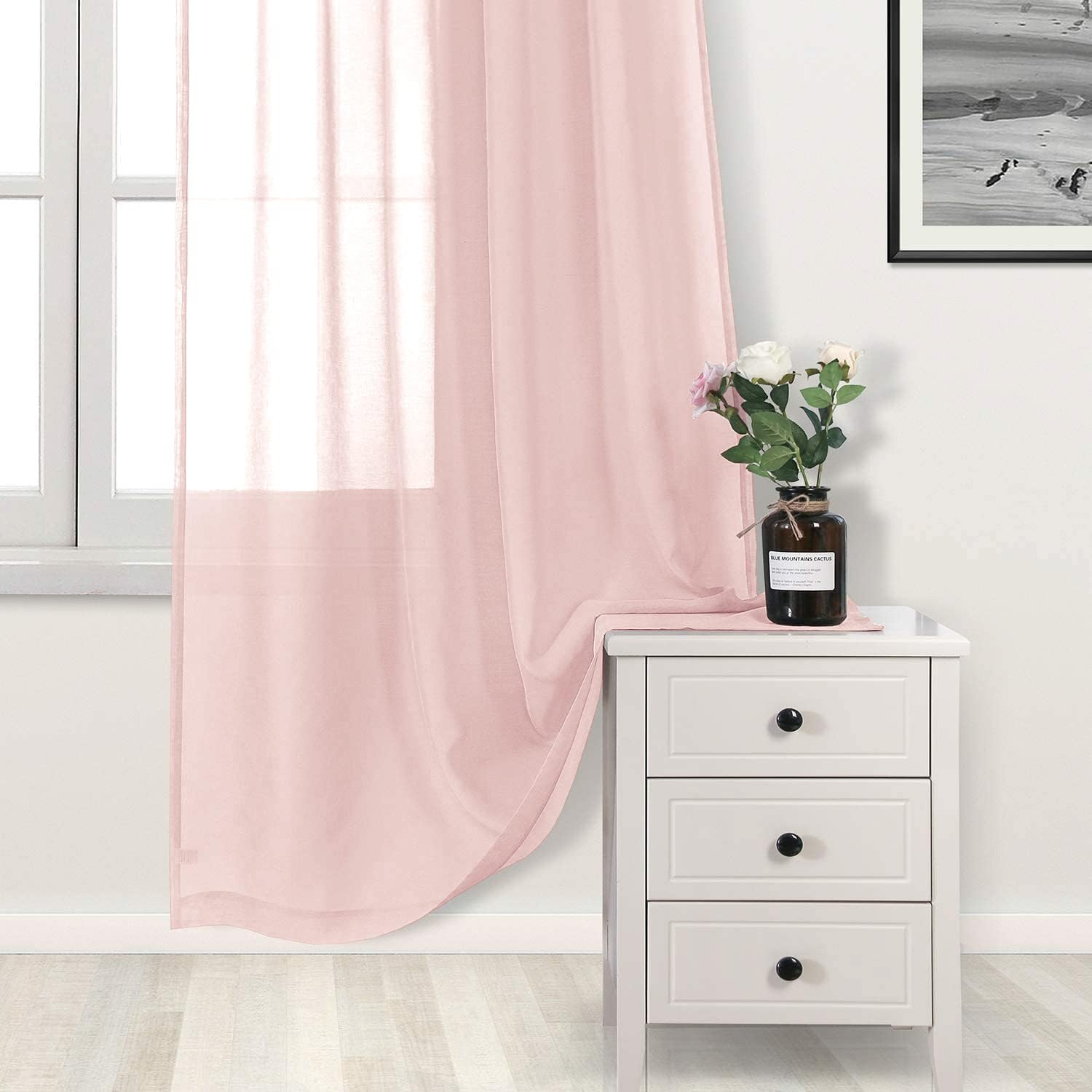 DWCN Short Sheer Curtains Semi Transparent Voile Rod Pocket Curtains for Bedroom and Living Room, Blush Pink, 132 X 161 Cm Long, Set of 2 Panels image number 6