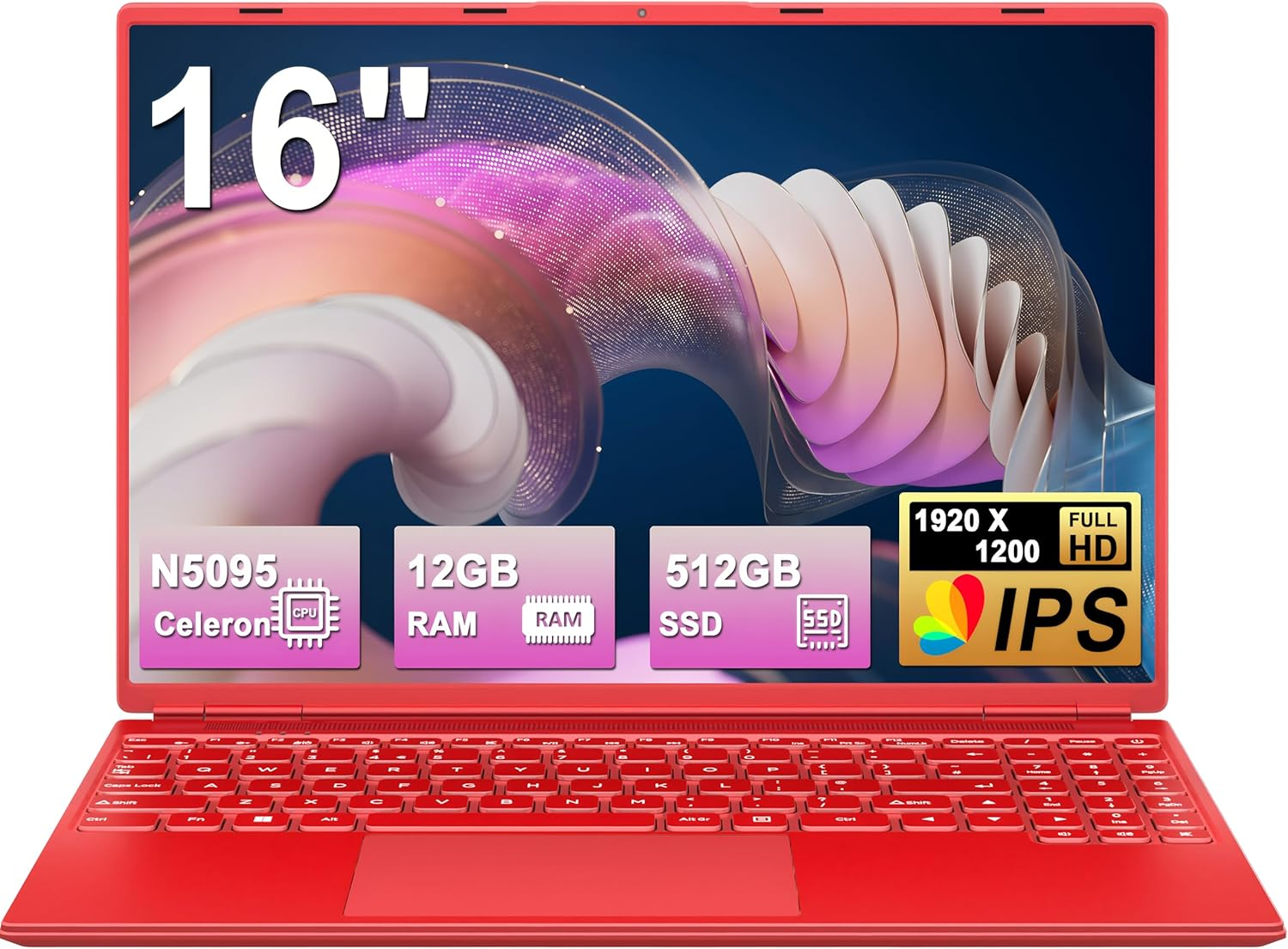 2025 Gaming Laptop 16 Inch Win11 12 + 512GB SSD Support 2TB (HDD-2TB) 1920 X 1200 Notebook 4-Core Celeron N5095 (Up to 2.9 Ghz) Laptop with Number Keyboard Wifi Mini HDMI German Keyboard Cover Black