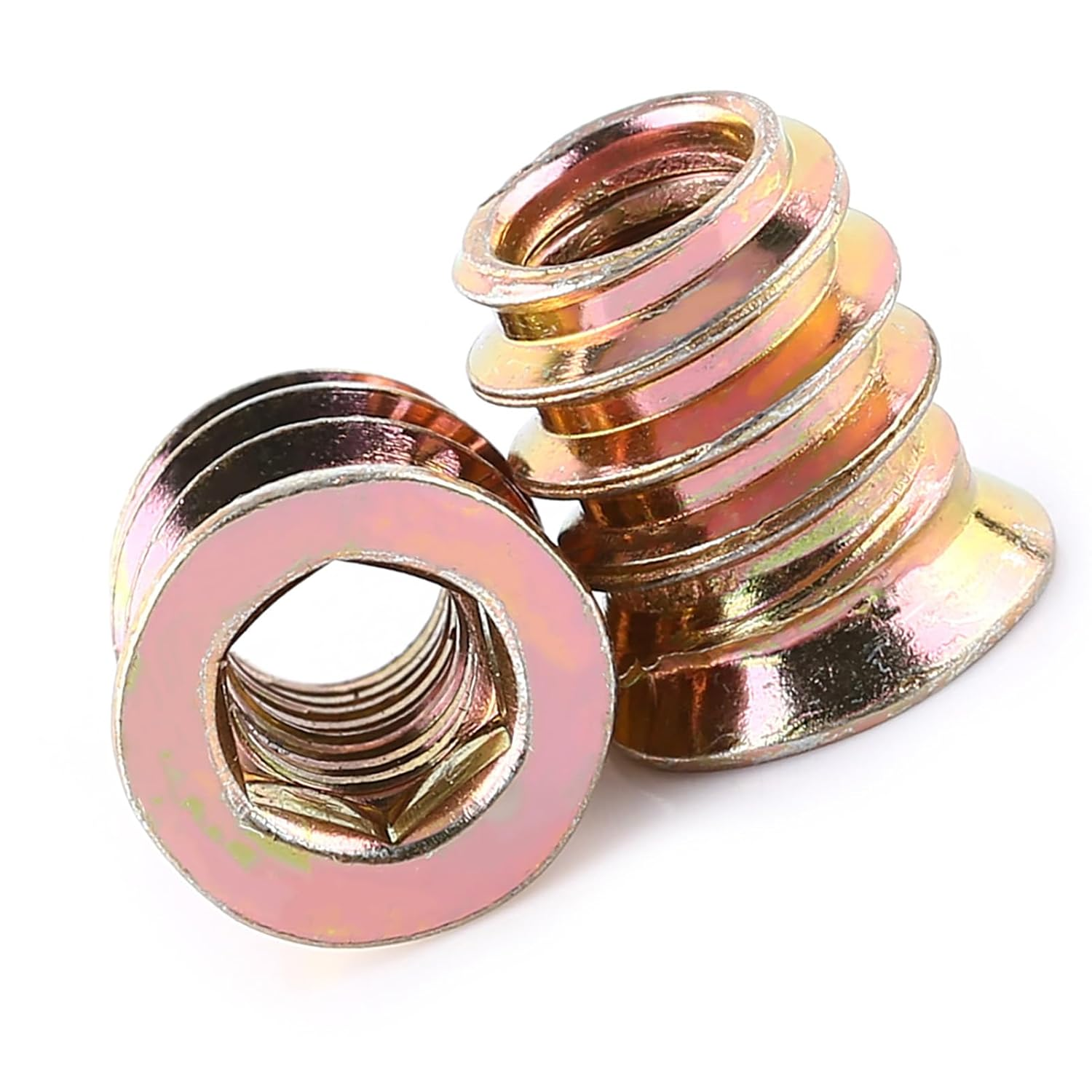 M6 Threaded Inserts 120Pcs Assorted Kit Zinc Alloy Wood Nut Insert Nuts Set Hex Drive Nut Threaded Insert for Wood Projects (M6*13Mm) image number 2