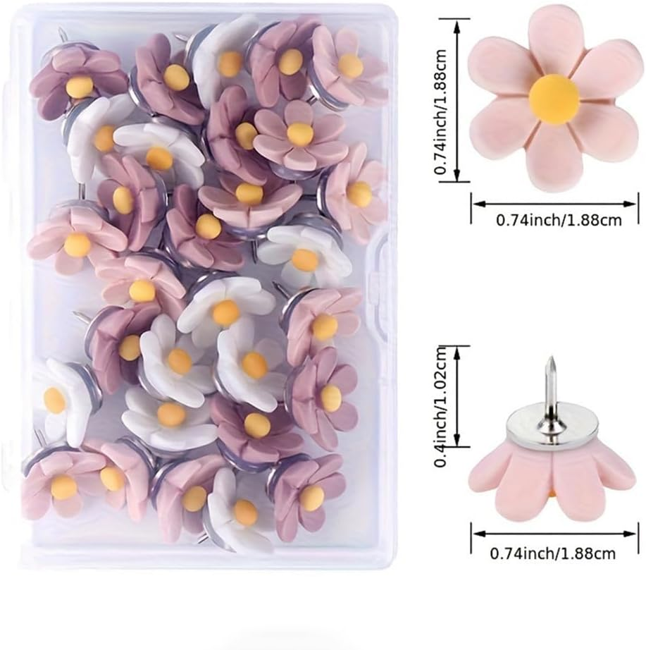 20 30 50 PCS Flower Push Pins Decorative Thumb Tacks Cute Office Decor for Women Cork Board Bulletin Board Photos Wall Maps School and Home Supplies (50) image number 3