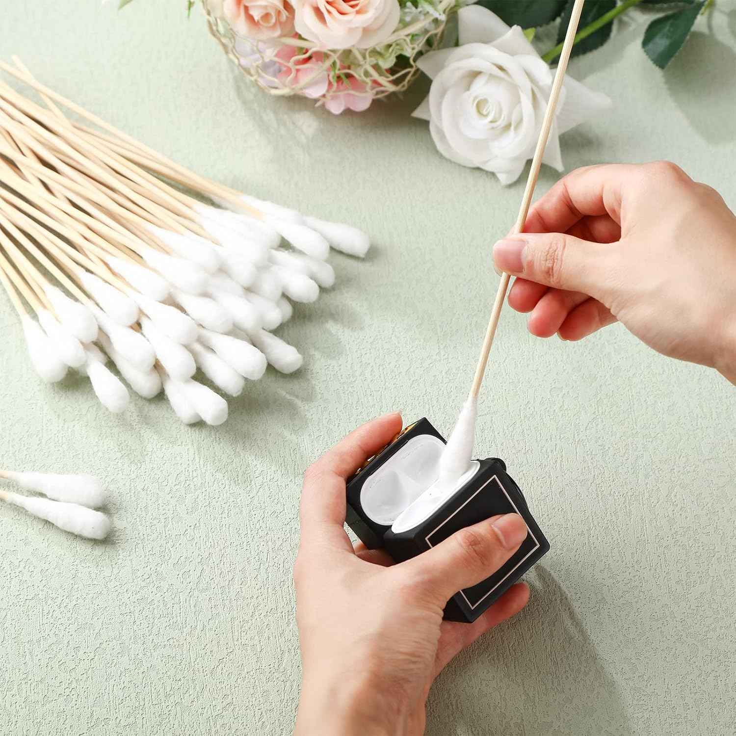 Zhehao 300 Pcs 8 Inch Large Cotton Swabs with Bamboo Handle Oversized Extra Long Cotton Tipped Applicators with Large 1/2" Diameter Ear Swabs for Wound Cleaning, Makeup image number 1