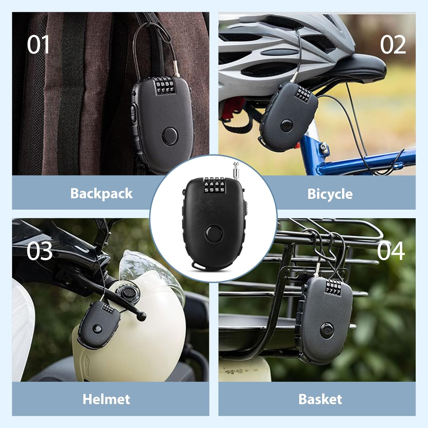 Checkzed 4-Digit Combination Padlock with Flexible Cable, Mini Heifer-Shaped Lock for Luggage, Suitcase, Laptop, Bike, Stroller, Toolbox, Locker, Safety Pad Lock for Travel Security image number 4