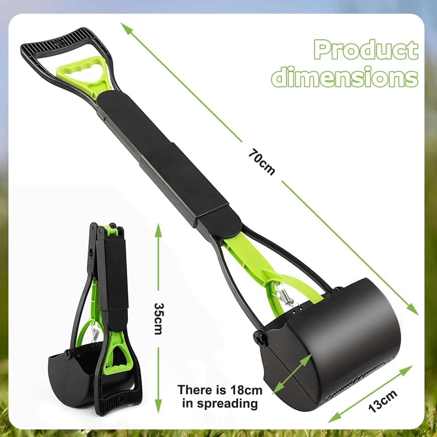 Pet Pooper Scooper, Fecal Cleaner, Non-Breakable Poop Scooper with High Strength Material and Durable Spring for Dogs, Long Handle Design Easy for Pet Waste, Grass and Gravel Pick Up image number 1